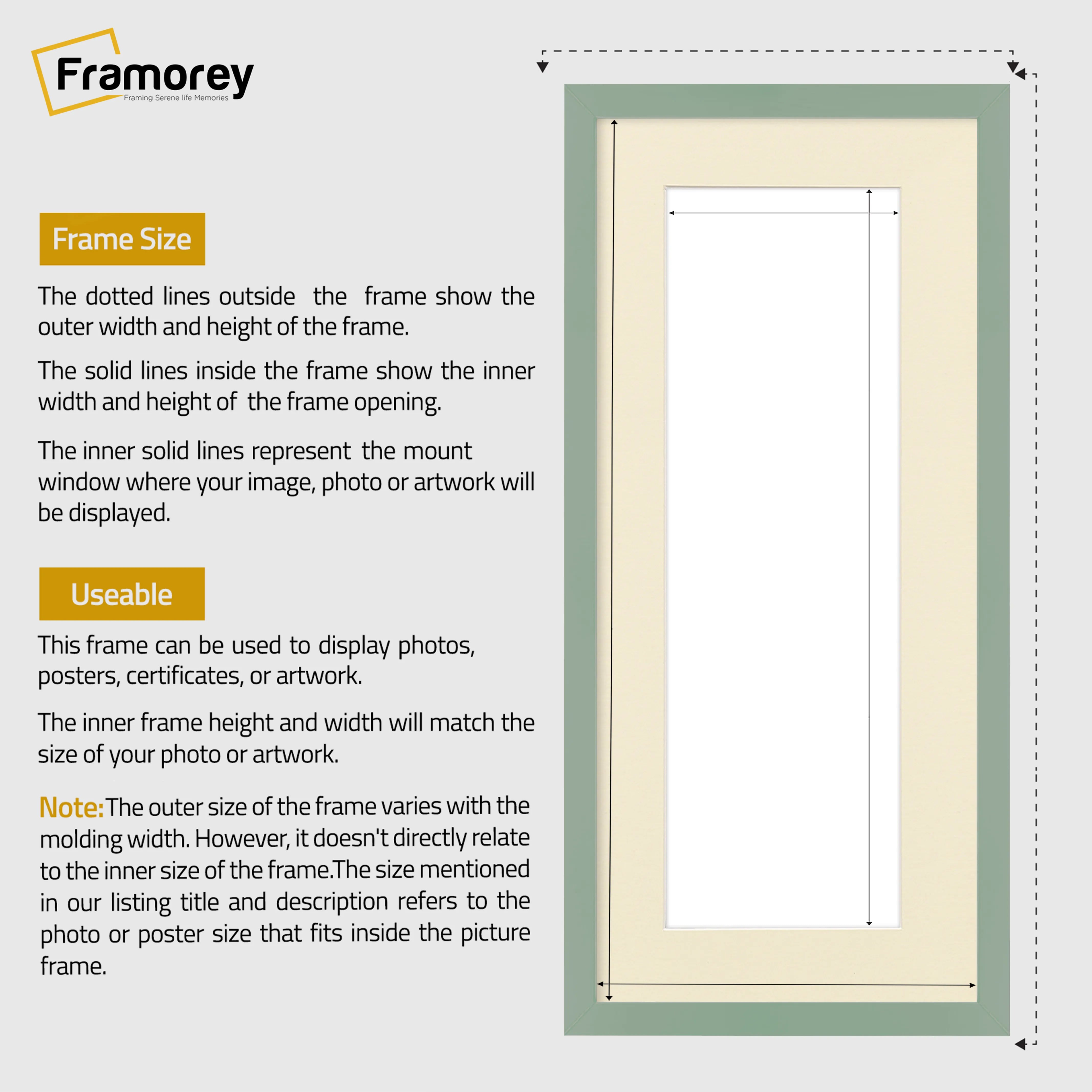 Thin Matt Panoramic Green Picture Frames With Ivory Mount