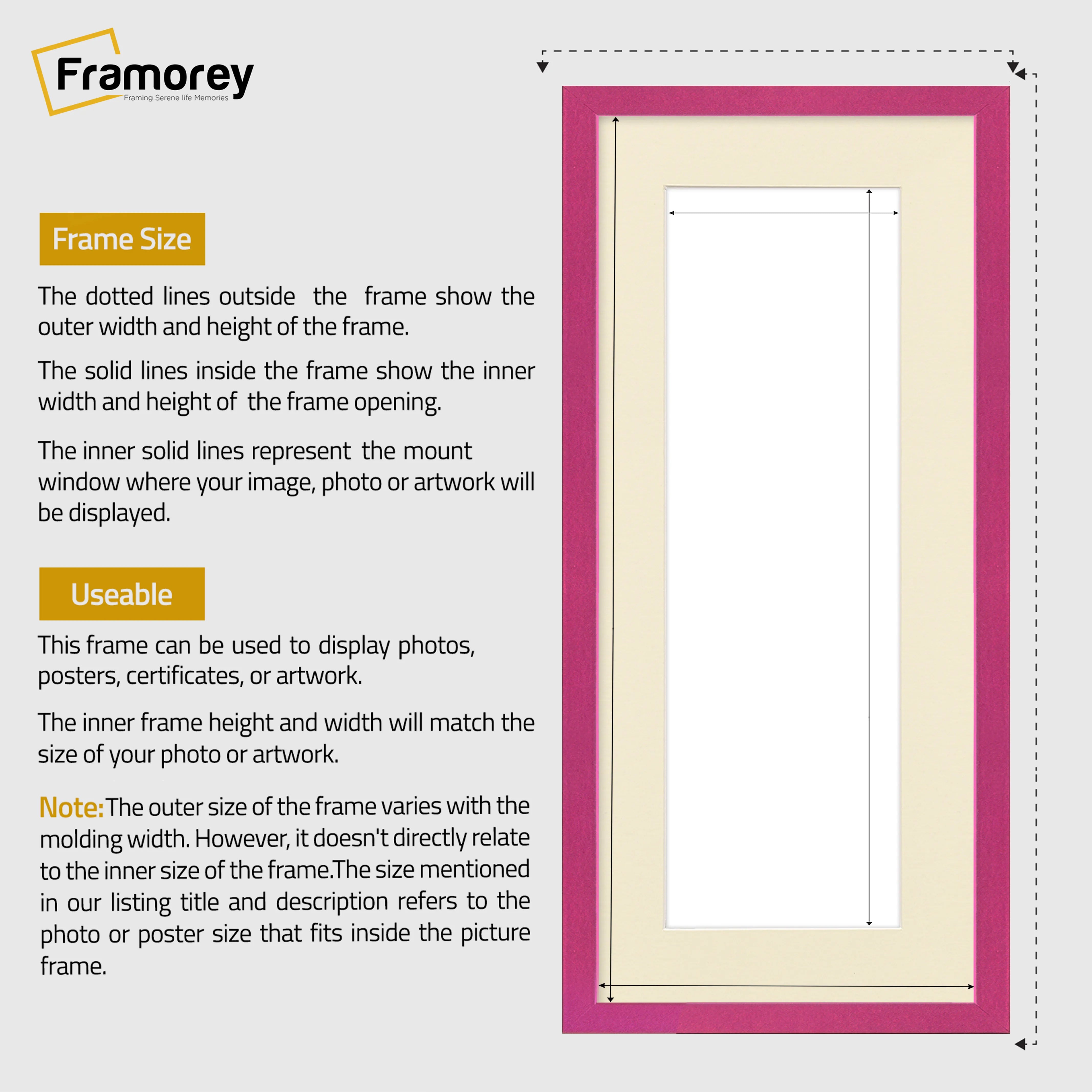 Thin Matt Panoramic Pink Picture Frames With Ivory Mount