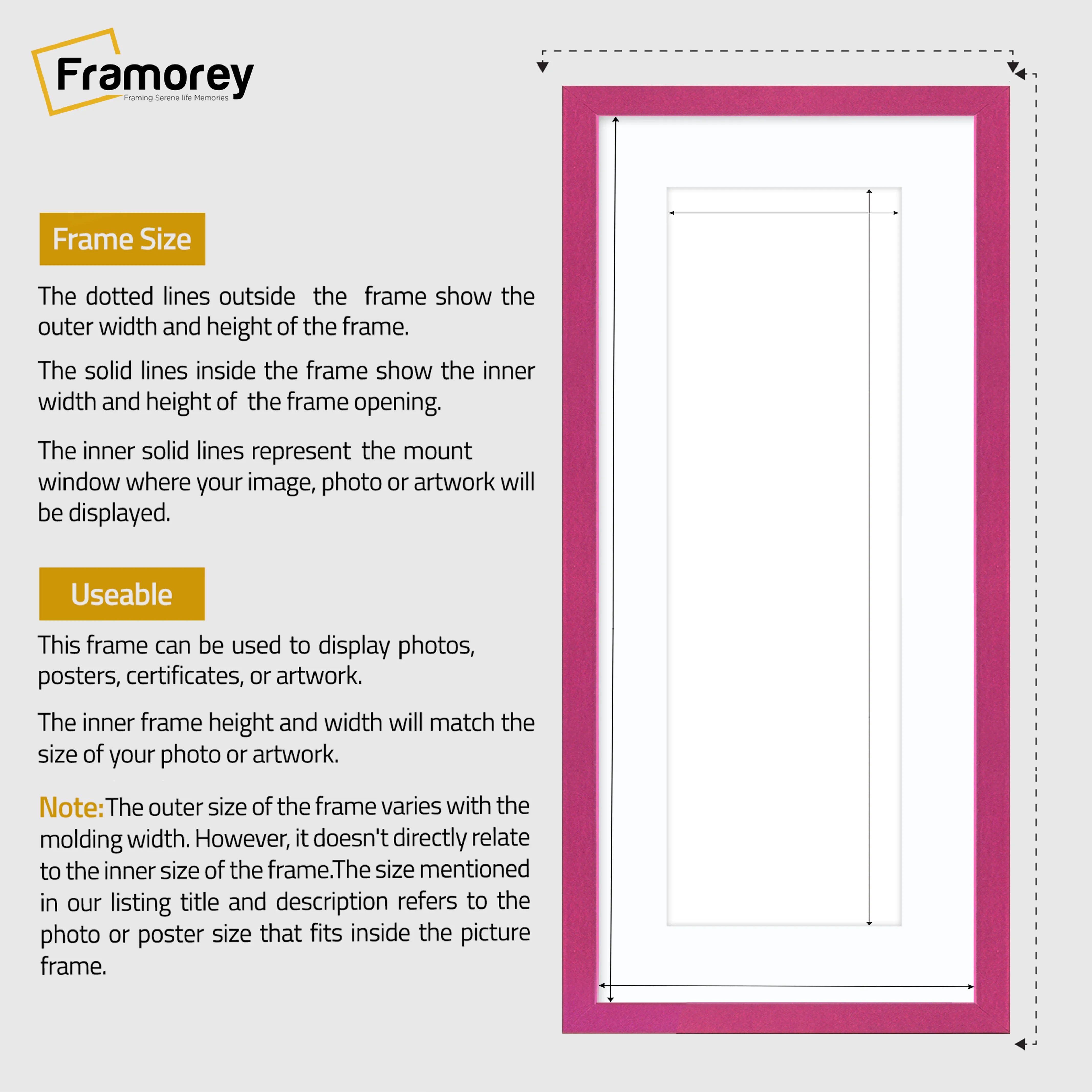Thin Matt Panoramic Pink Picture Frames With White Mount