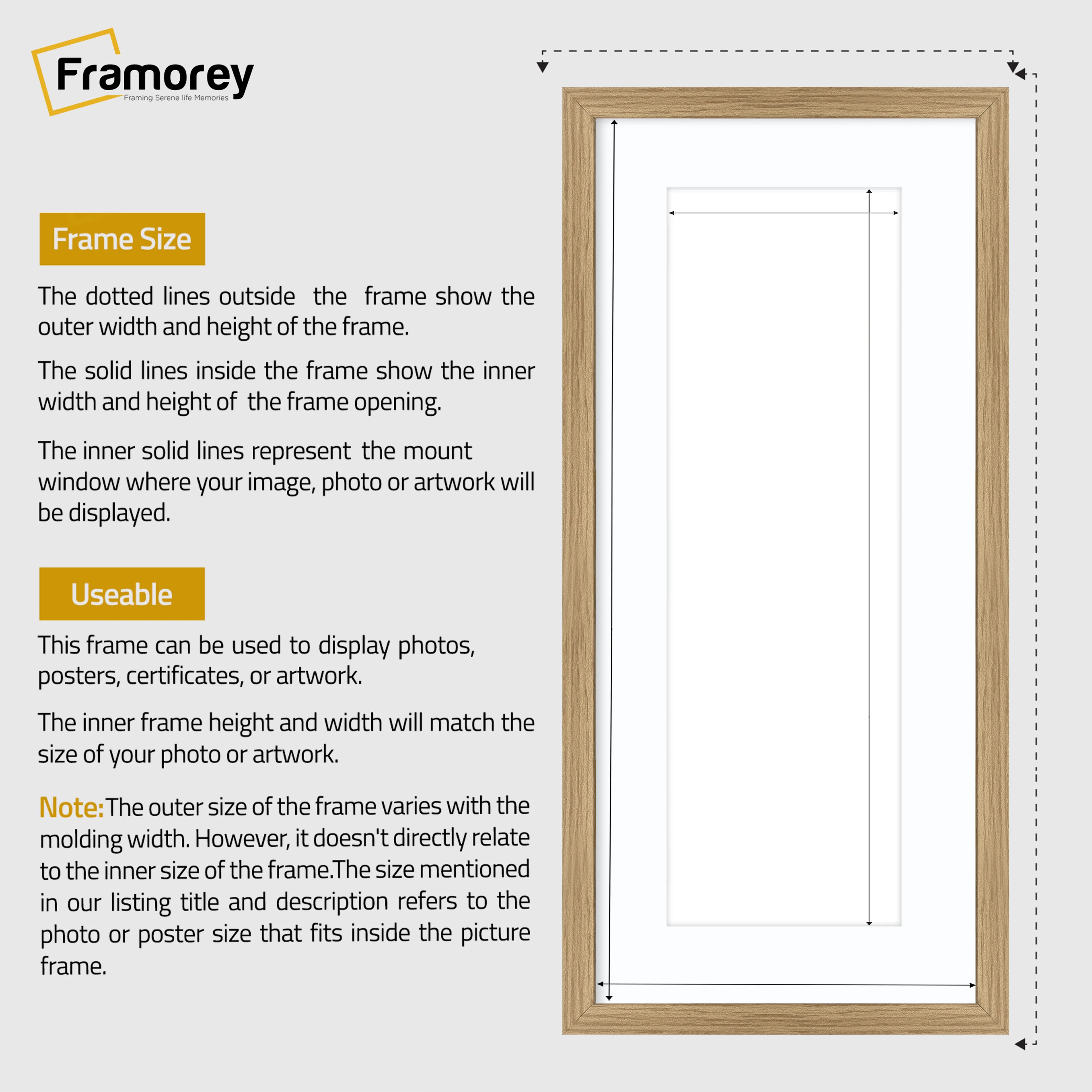 Thin Matt Panoramic Oak Pictures Frames With White Mount