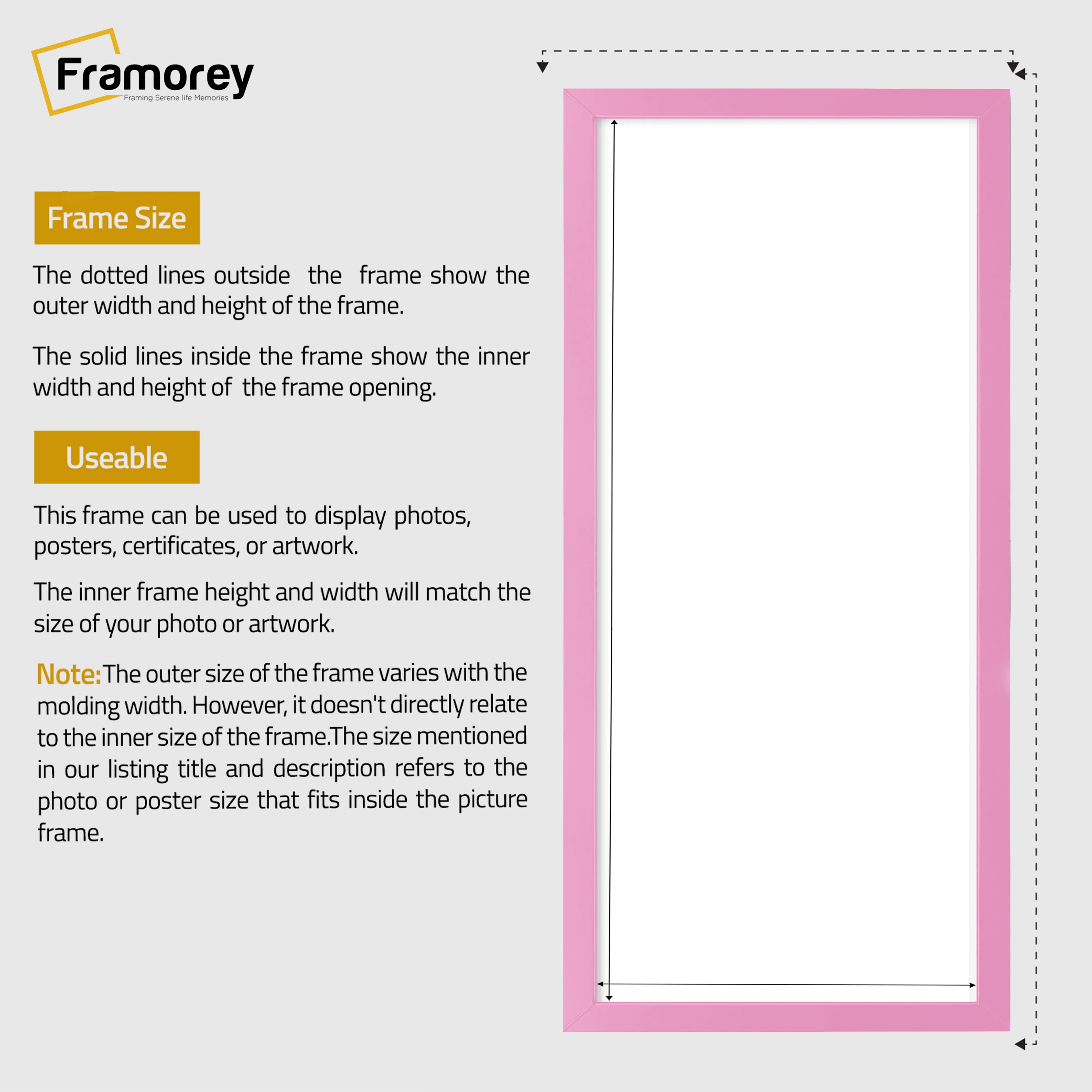 Thin Matt Panoramic Pink Picture Frame Poster Frames