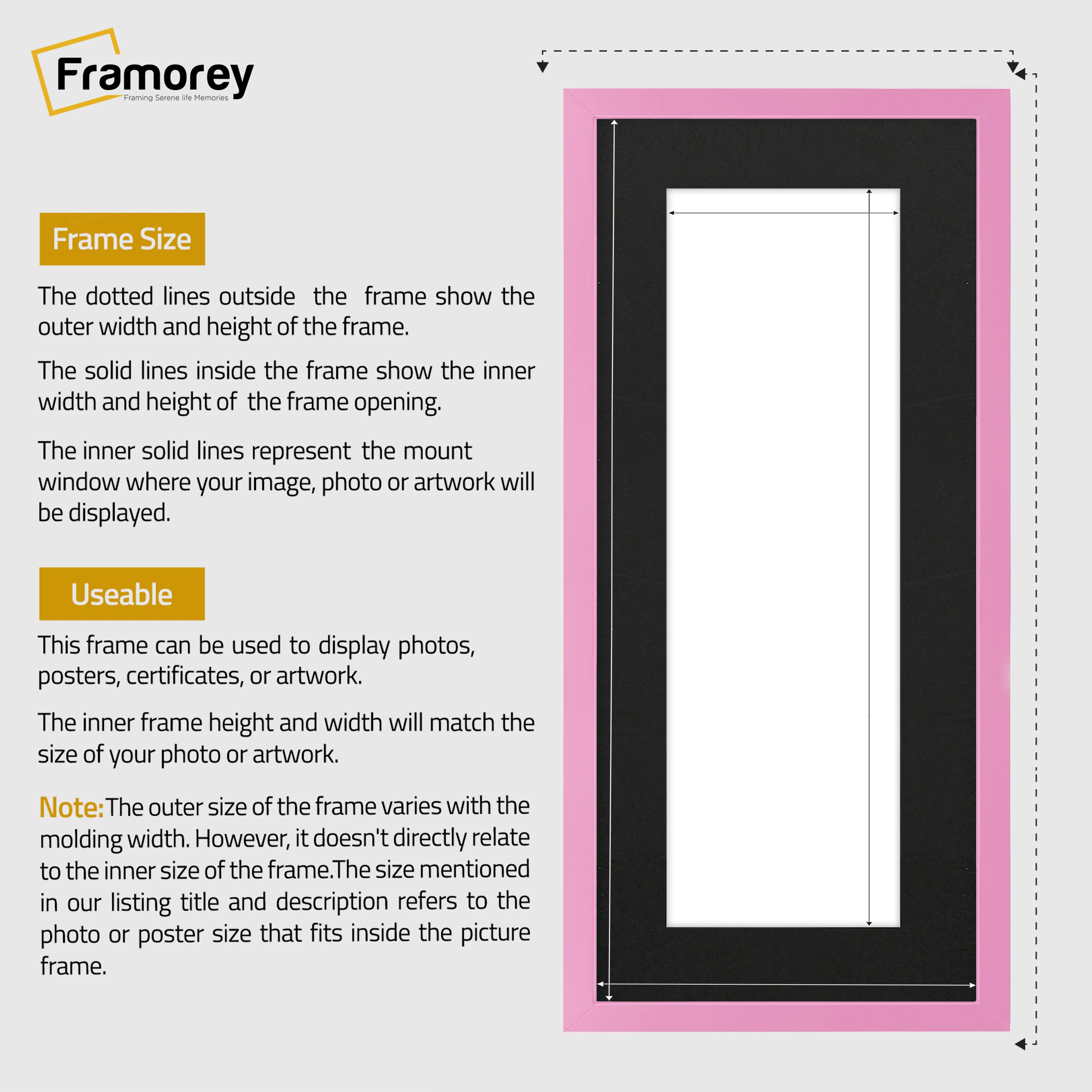 Thin Matt Panoramic Pink Picture Frames With Black Mount