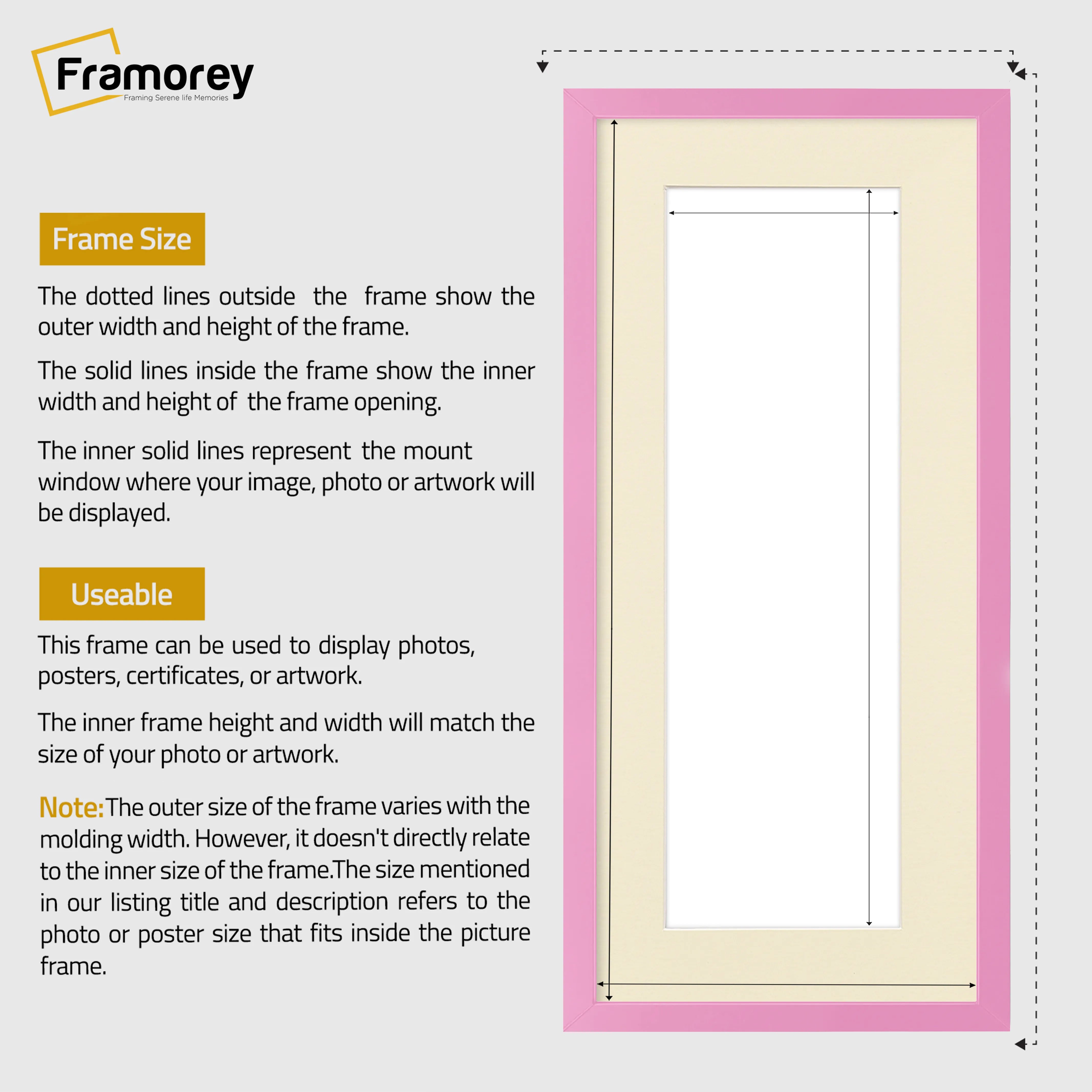 Thin Matt Panoramic Pink Picture Frames With Ivory Mount