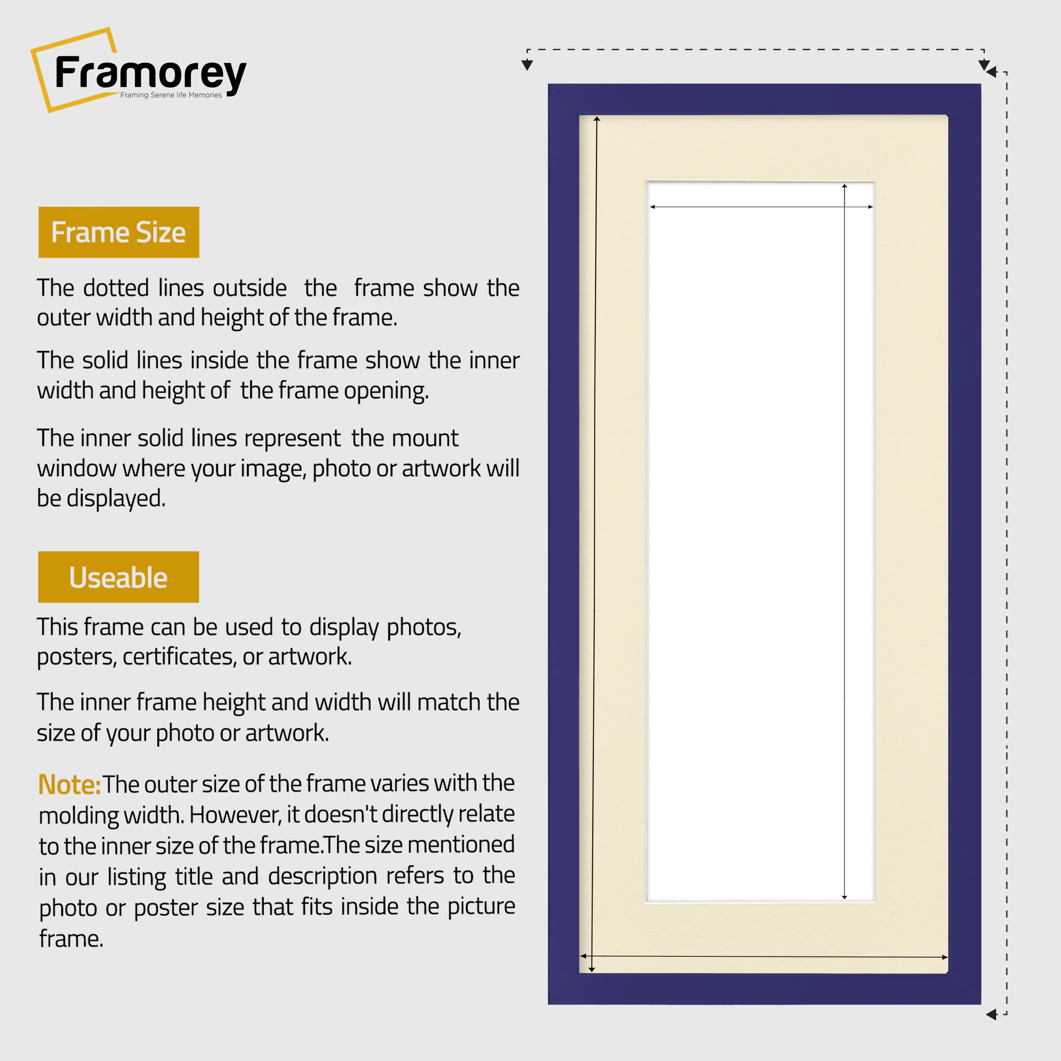 Thin Matt Panoramic Purple Picture Frames With Ivory Mount