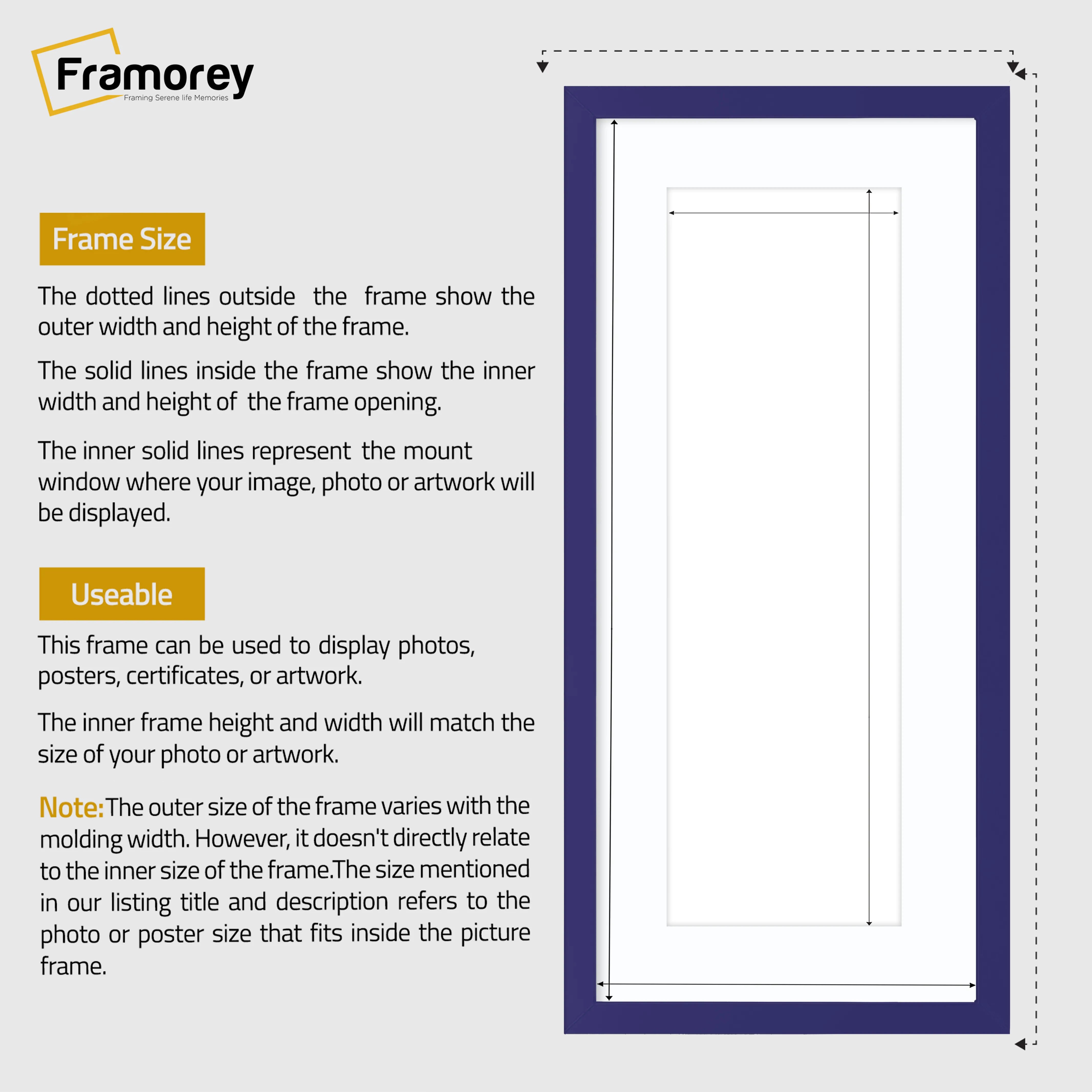 Thin Matt Panoramic Purple Picture Frames With White Mount