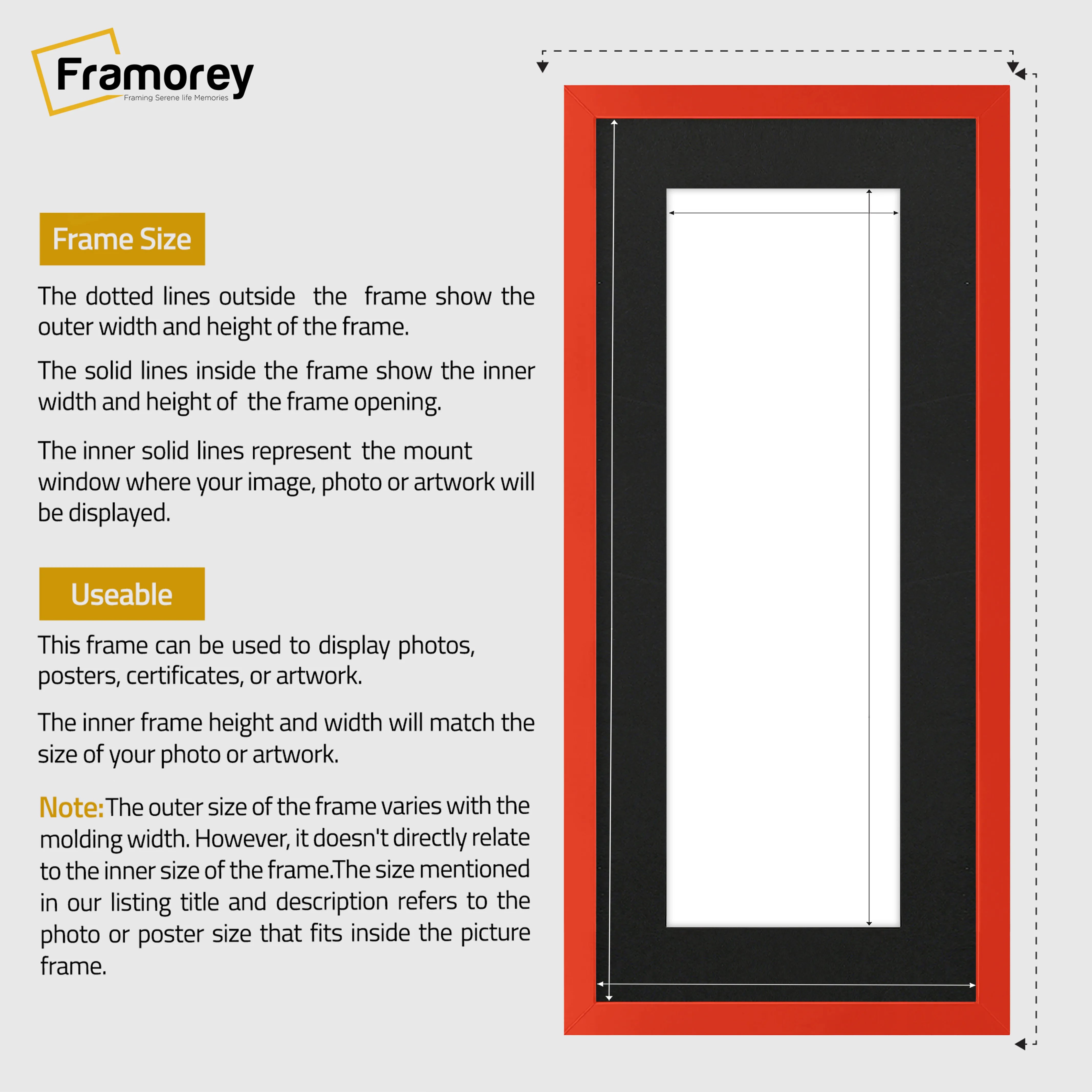 Thin Matt Panoramic Red Picture Frames With Black Mount