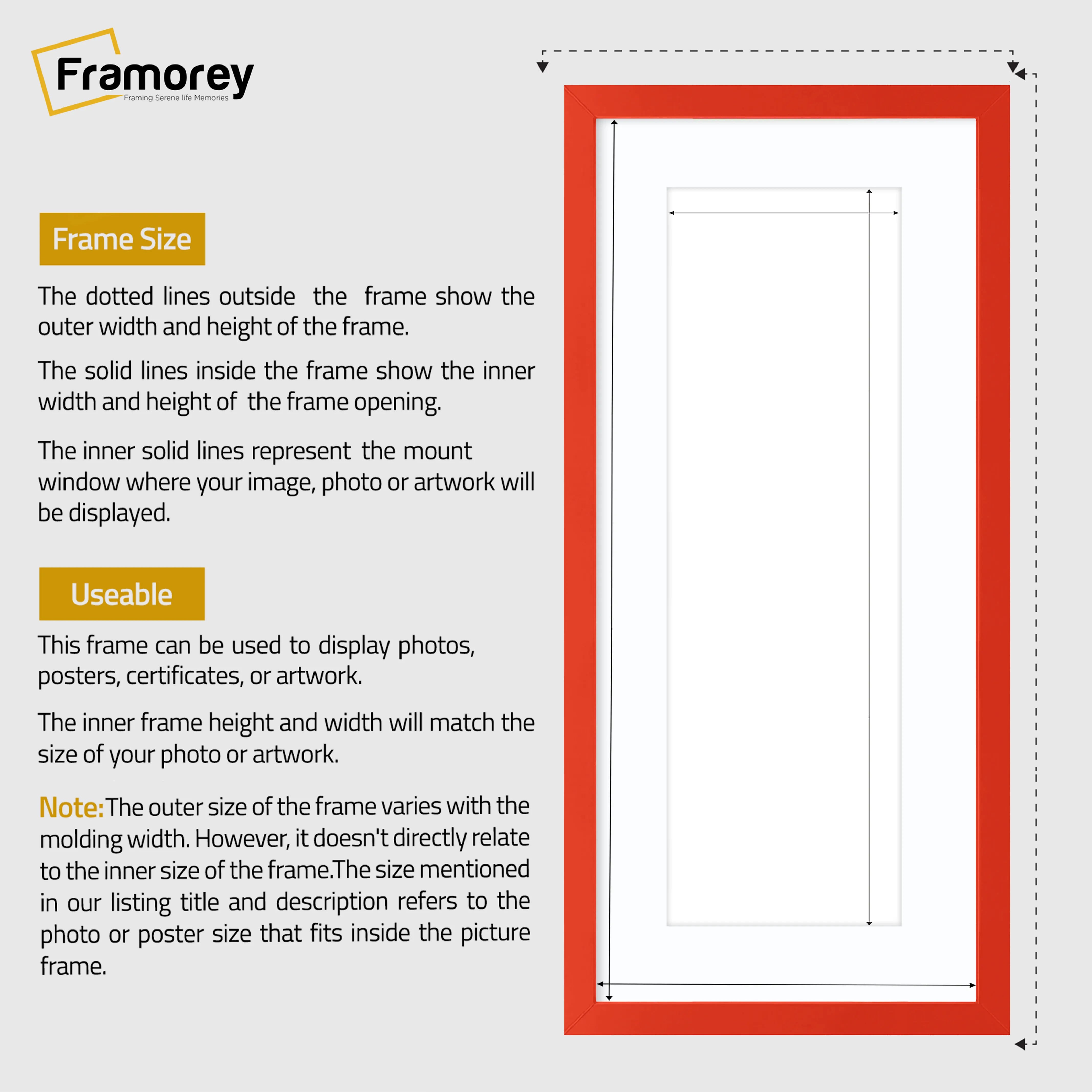 Thin Matt Panoramic Red Picture Frames With White Mount