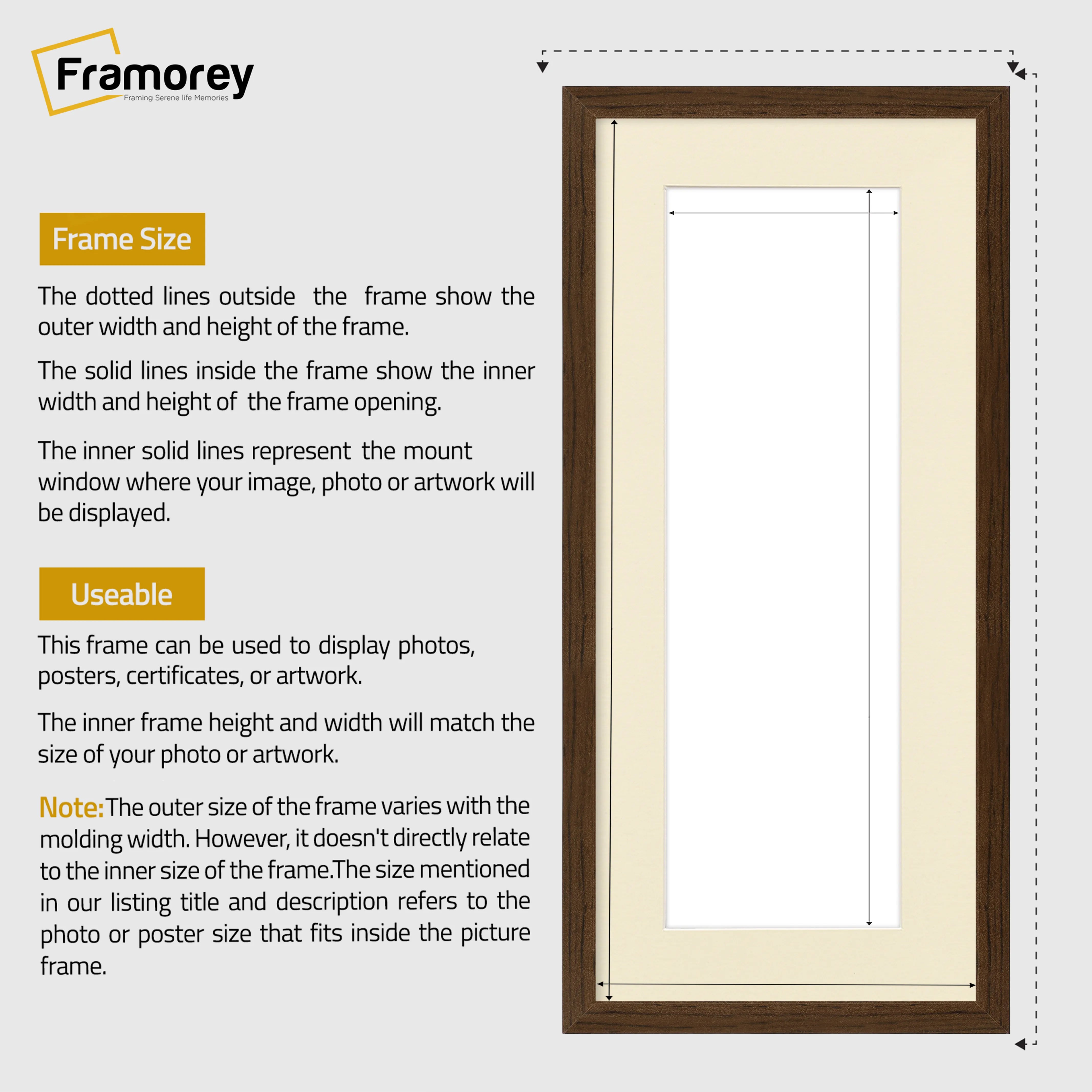 Thin Matt Panoramic Walnut Picture Frames With Ivory Mount