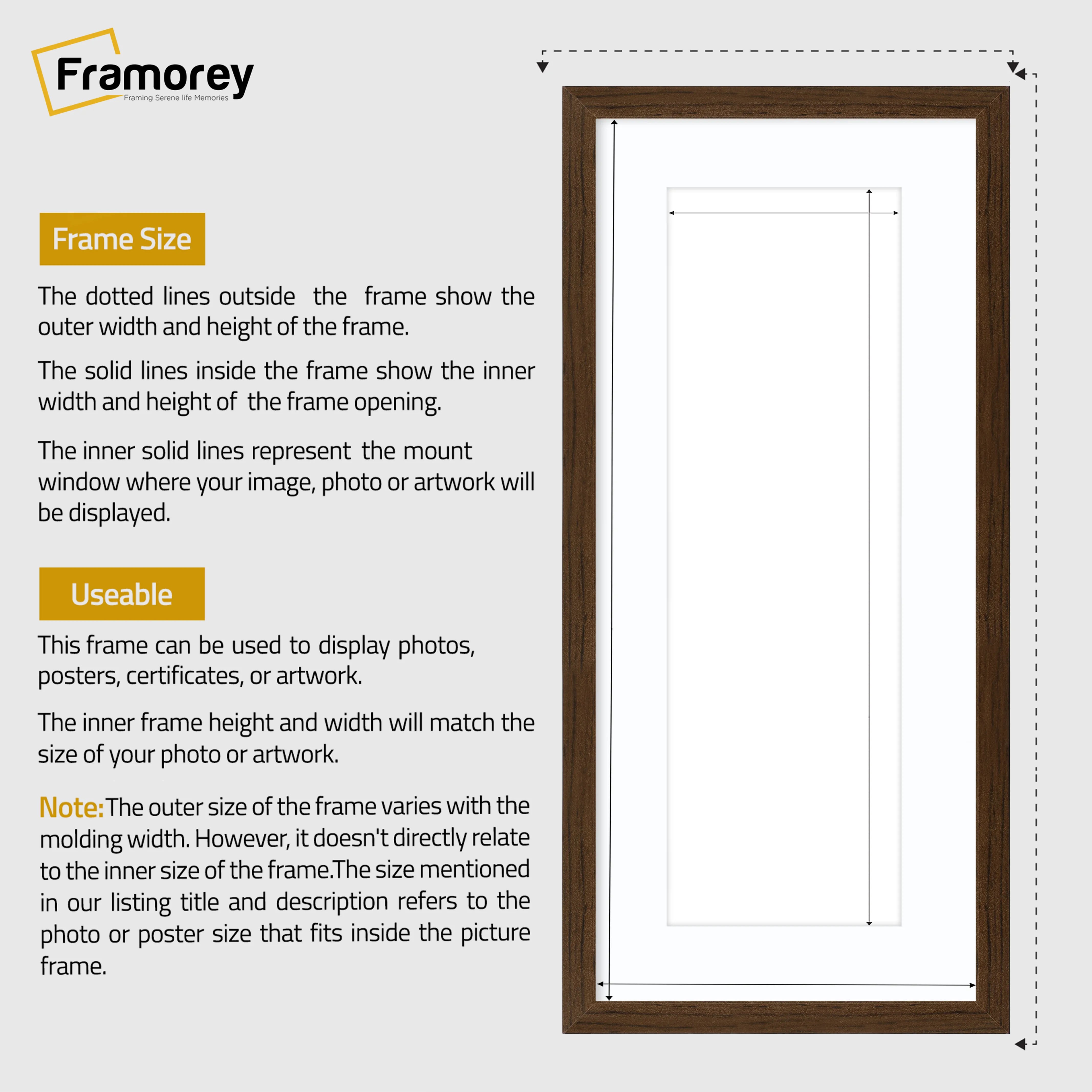 Thin Matt Panoramic Walnut Picture Frames With White Mount