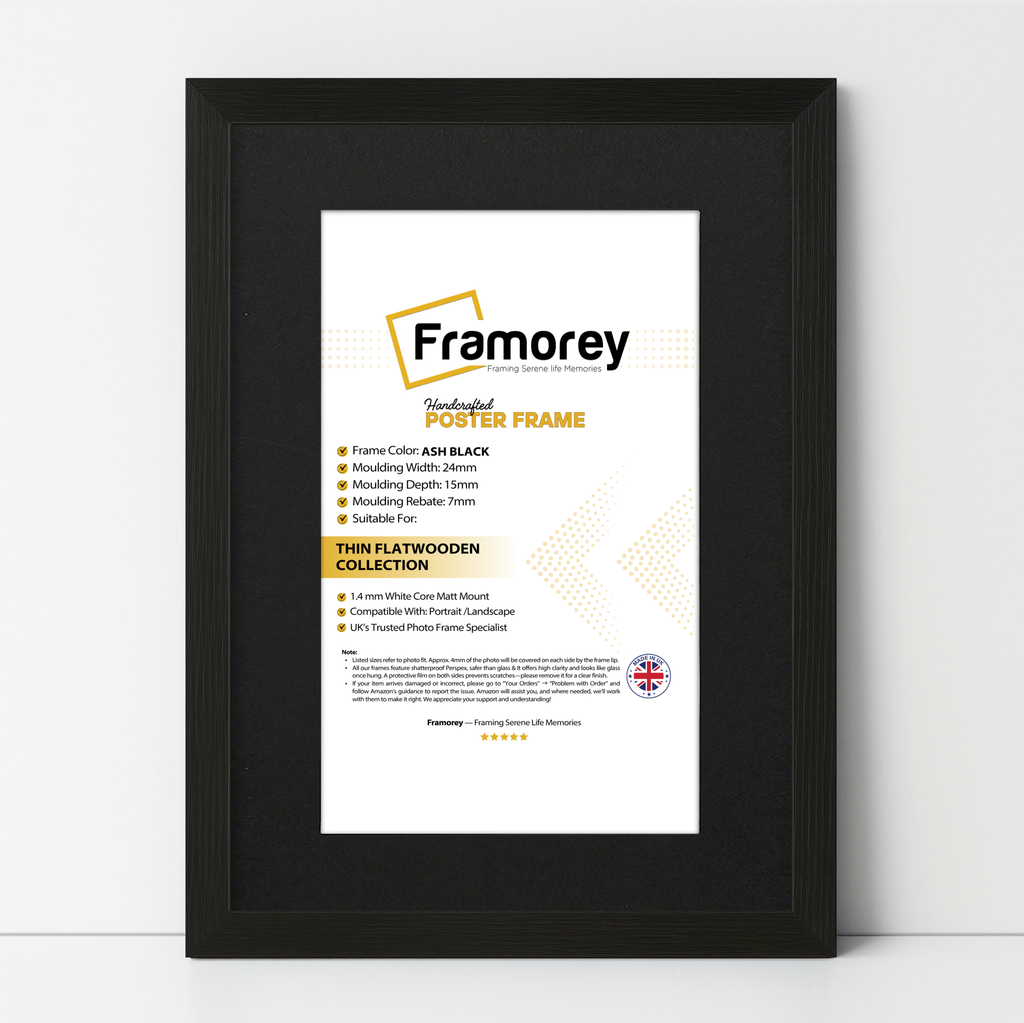 Flat Black Picture Photo Frame Wall Art Poster Frame With Black Mount