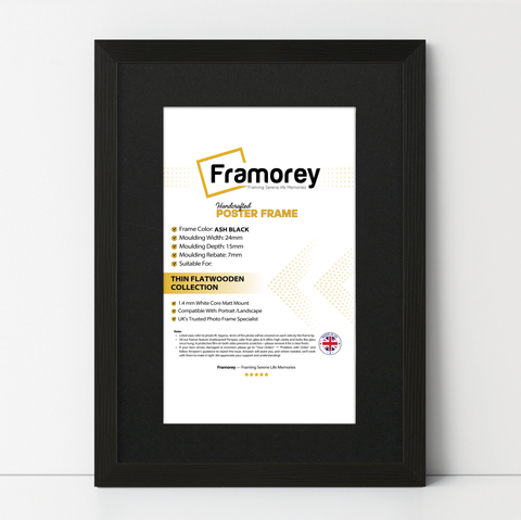 Flat Black Picture Photo Frame Wall Art Poster Frame With Black Mount