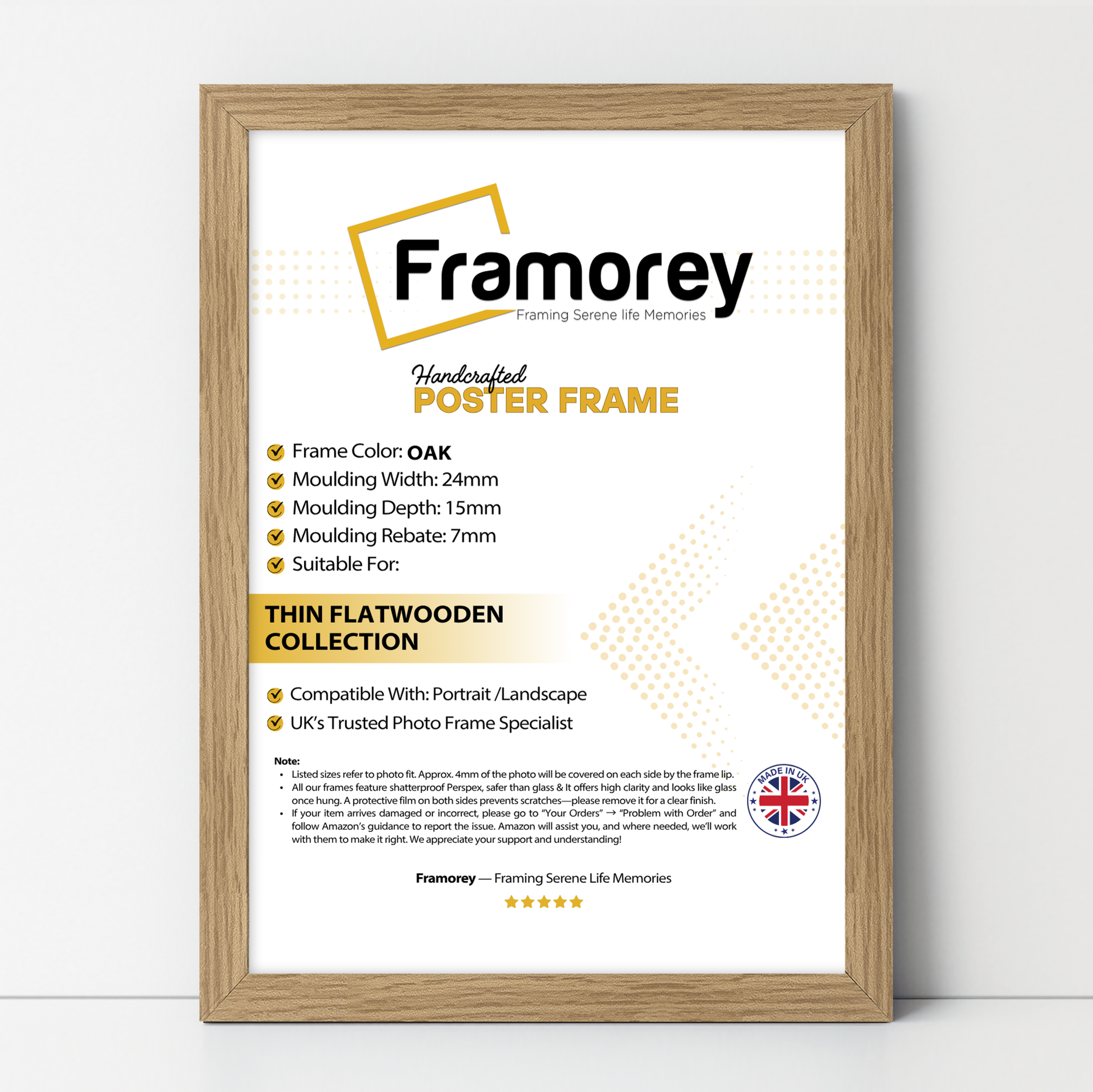 Flat Oak Picture Photo Frame Wall Art Poster Frame