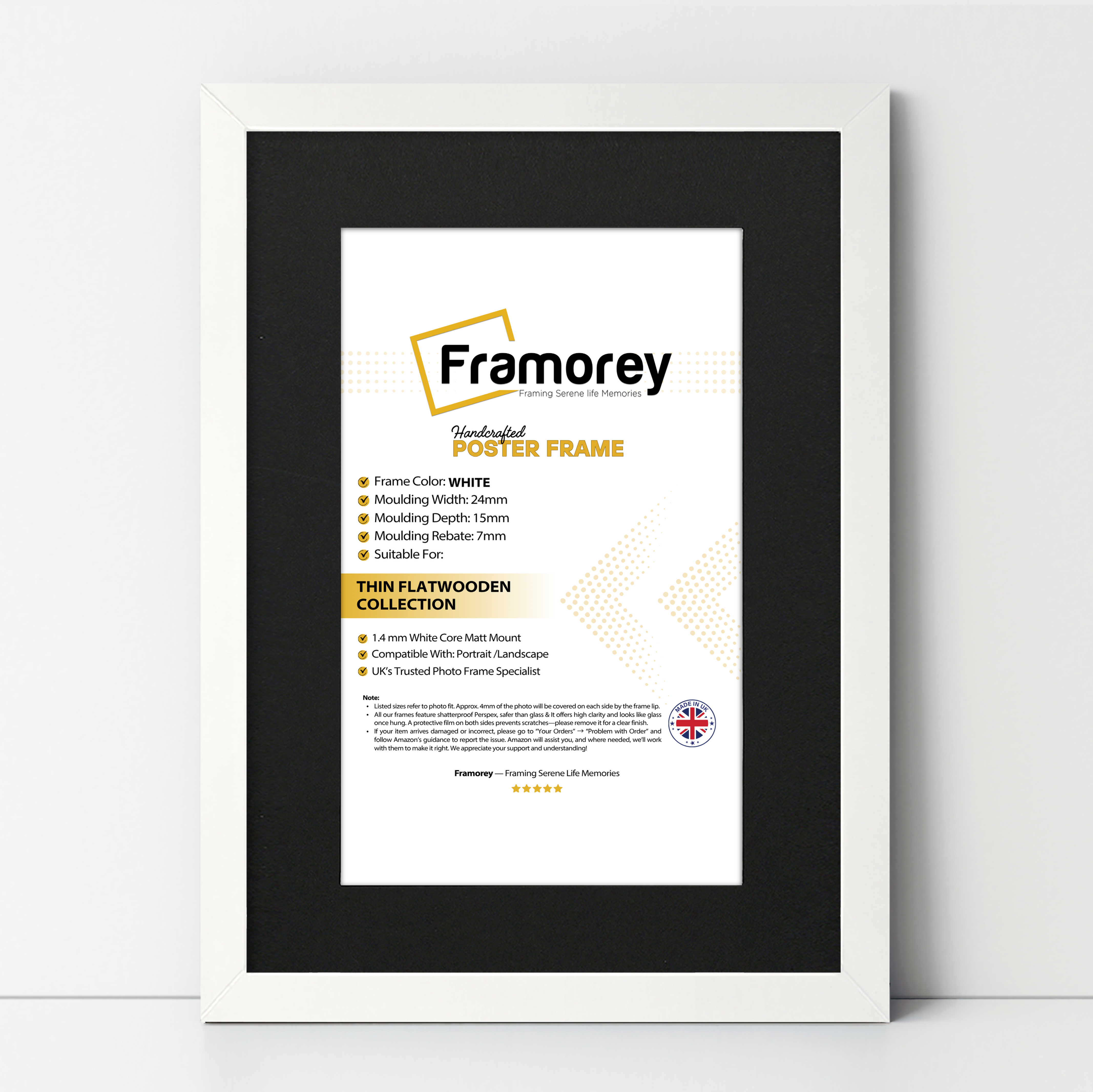 Flat White Picture Photo Frame Wall Art Poster Frame With Black Mount