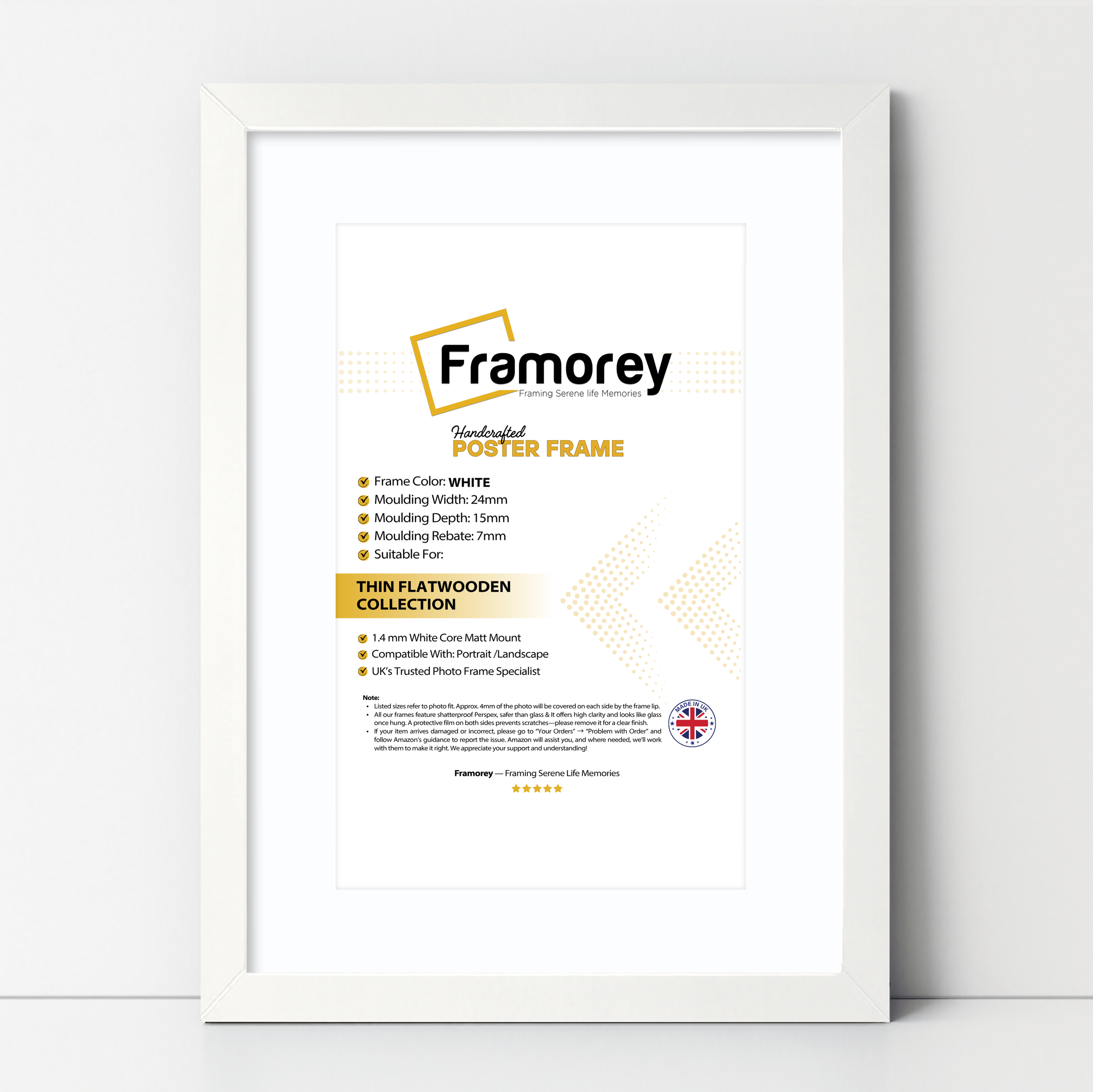 Flat White Picture Photo Frame Wall Art Poster Frame With White Mount