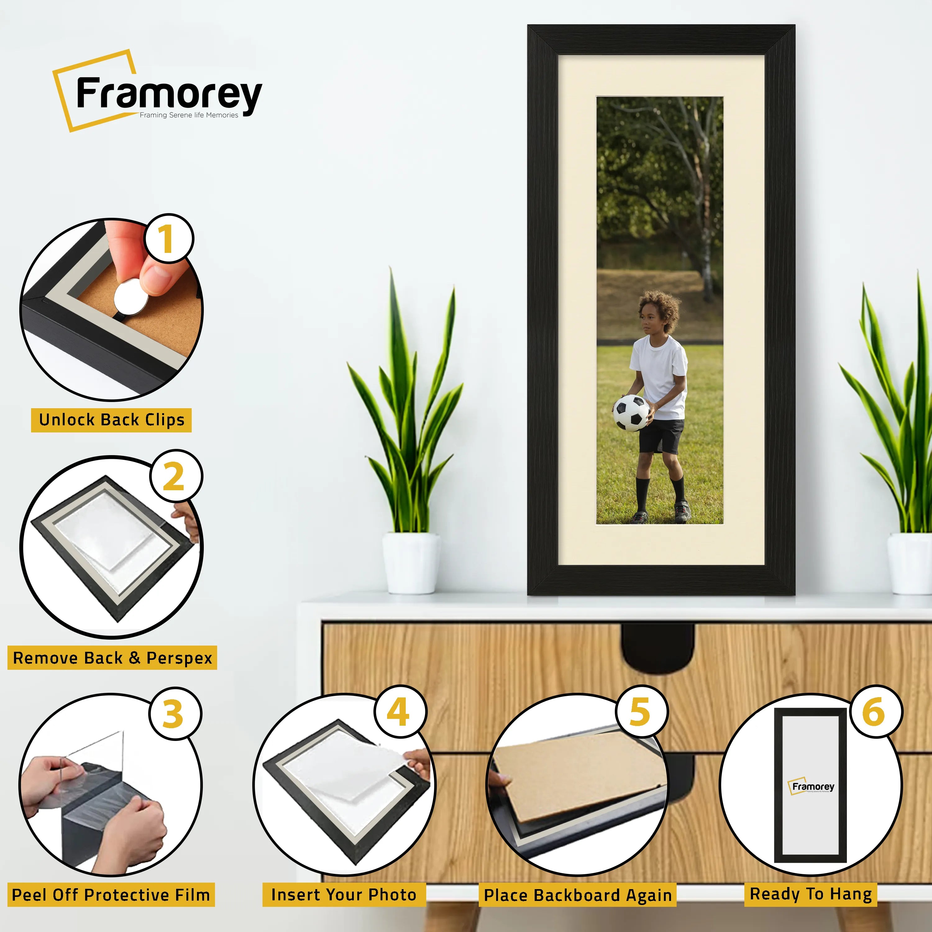 Panoramic Thin Ash Black Picture Frame With Ivory Mount