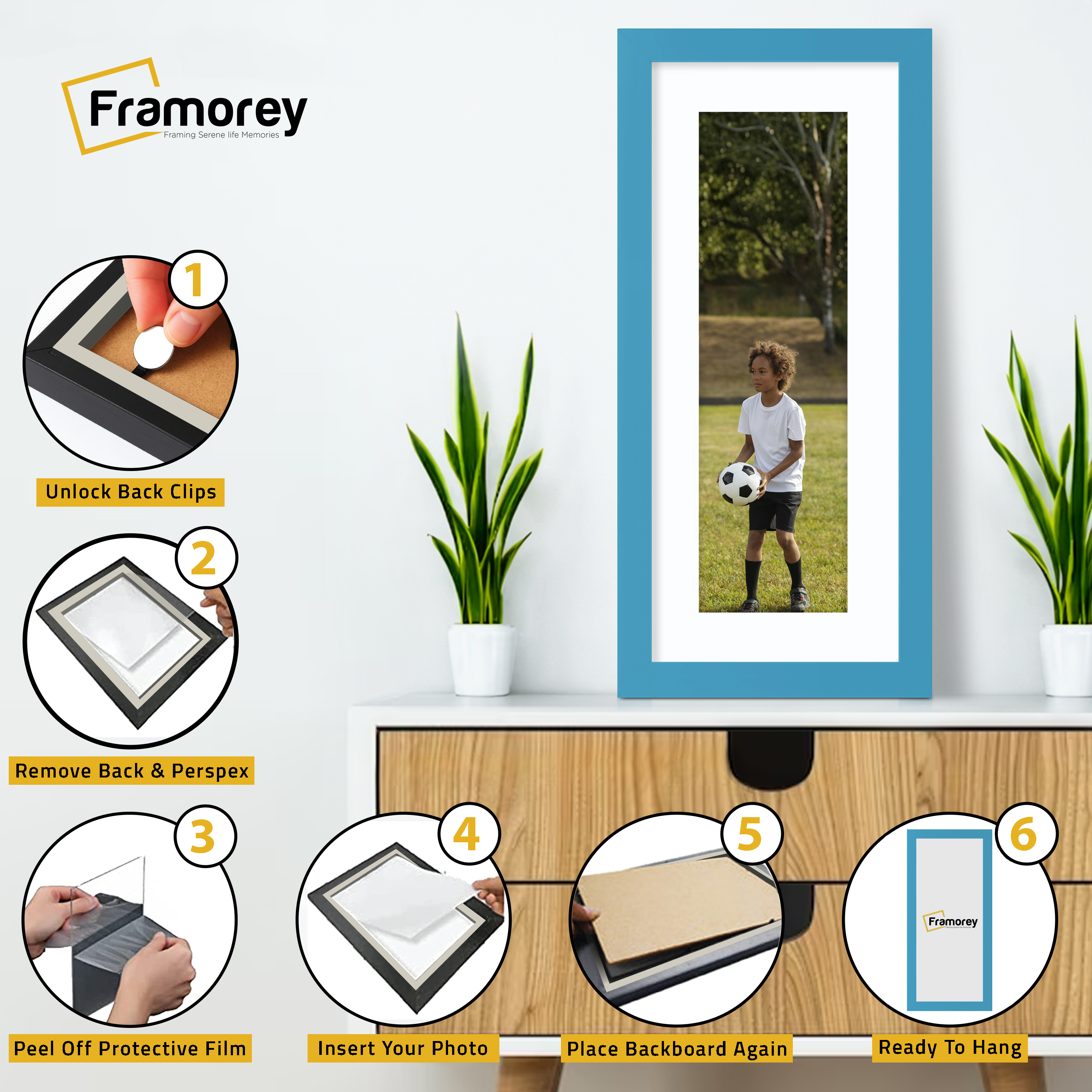 Blue Panoramic Photo Frames With White Mount Wall Decor Frame