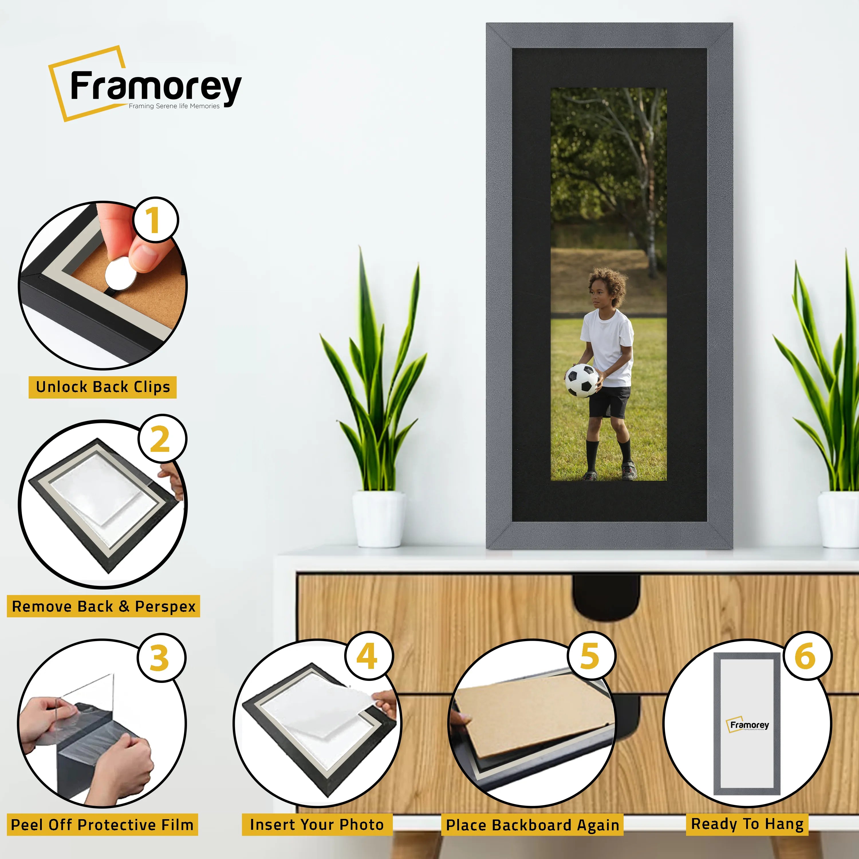 Panoramic Dark Grey Picture Frame With Black Mount Wall Decor Frame