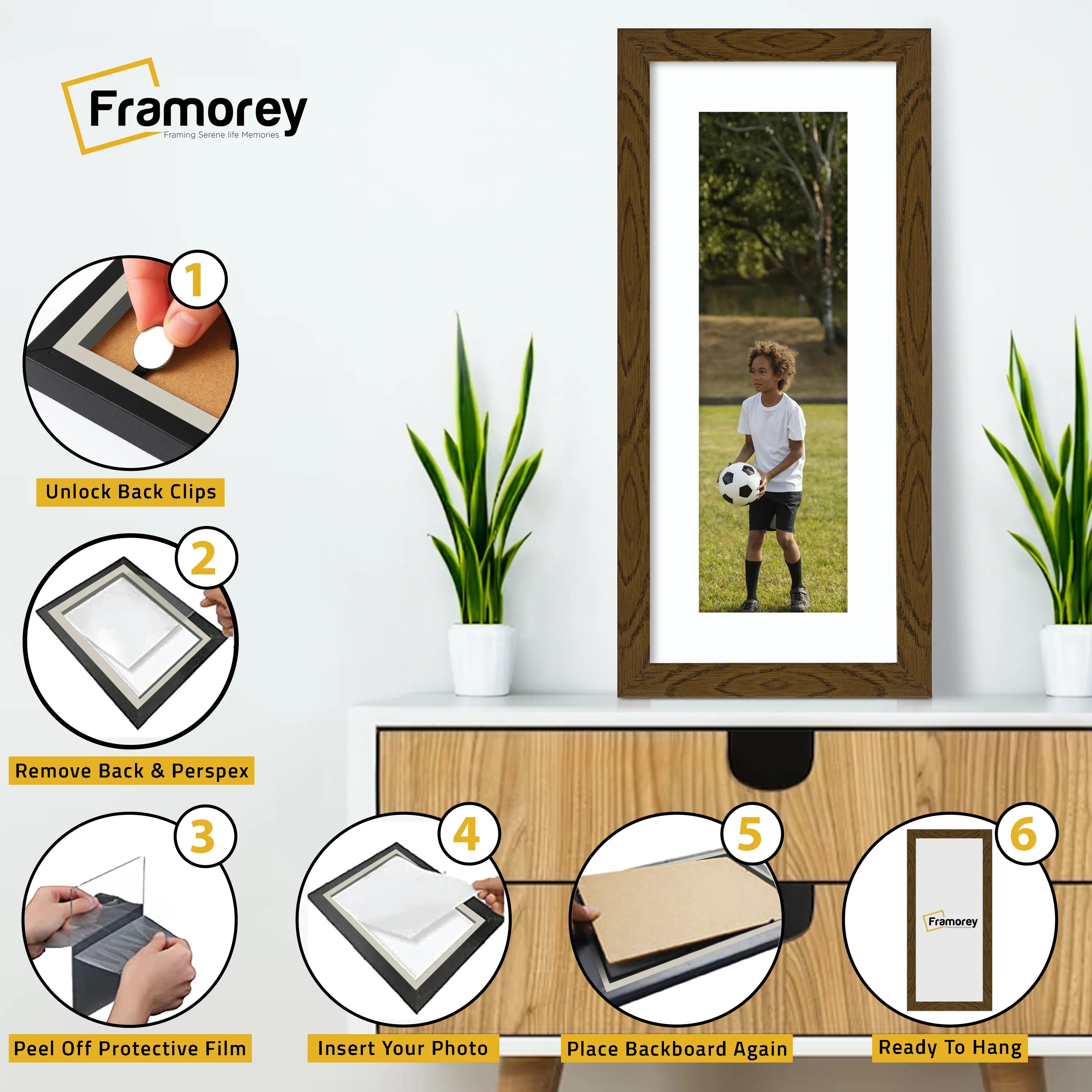 Panoramic Dark Oak Picture Frame With White Mount Wall Decor Frame