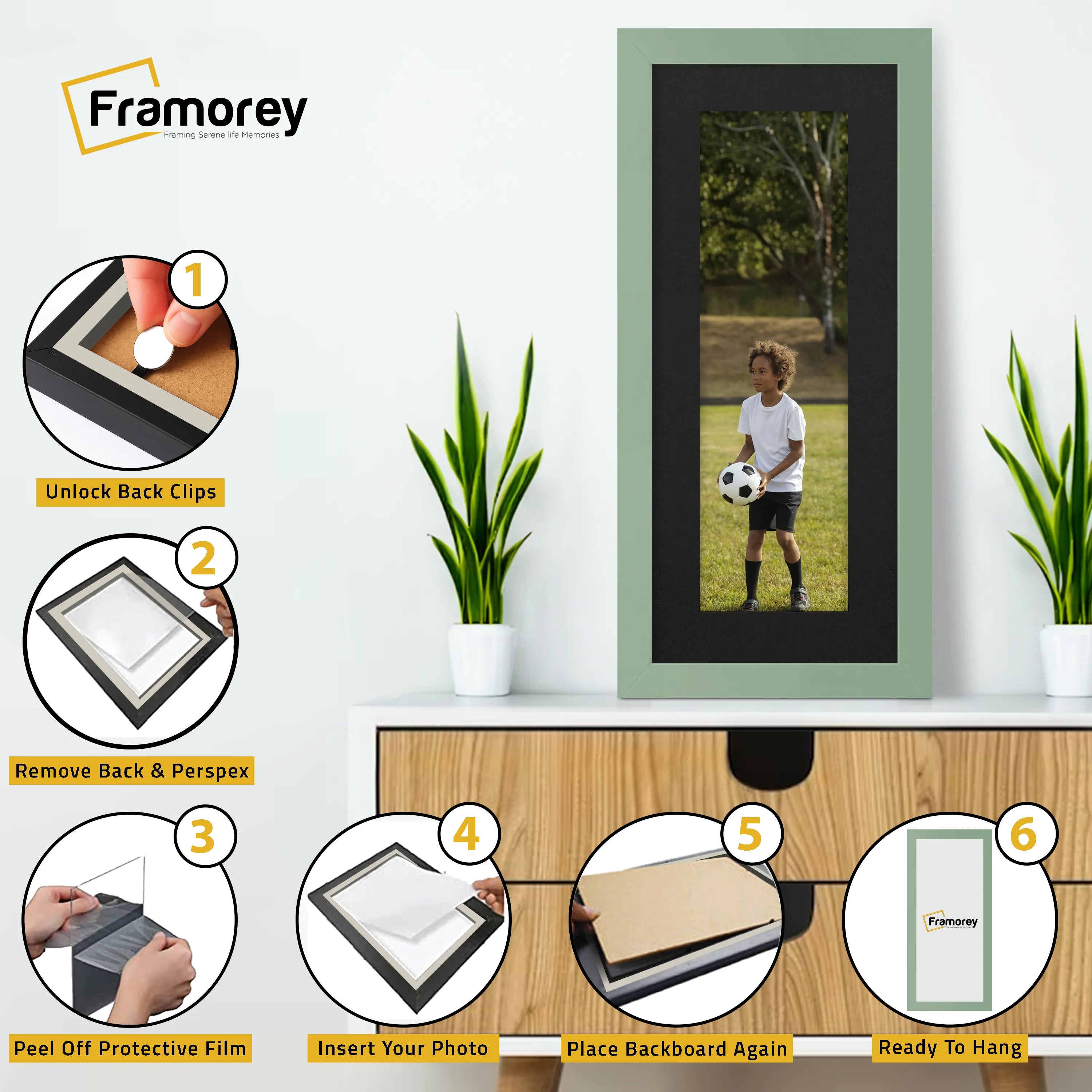 Panoramic Green Picture Frame With Black Mount Wall Decor Frame