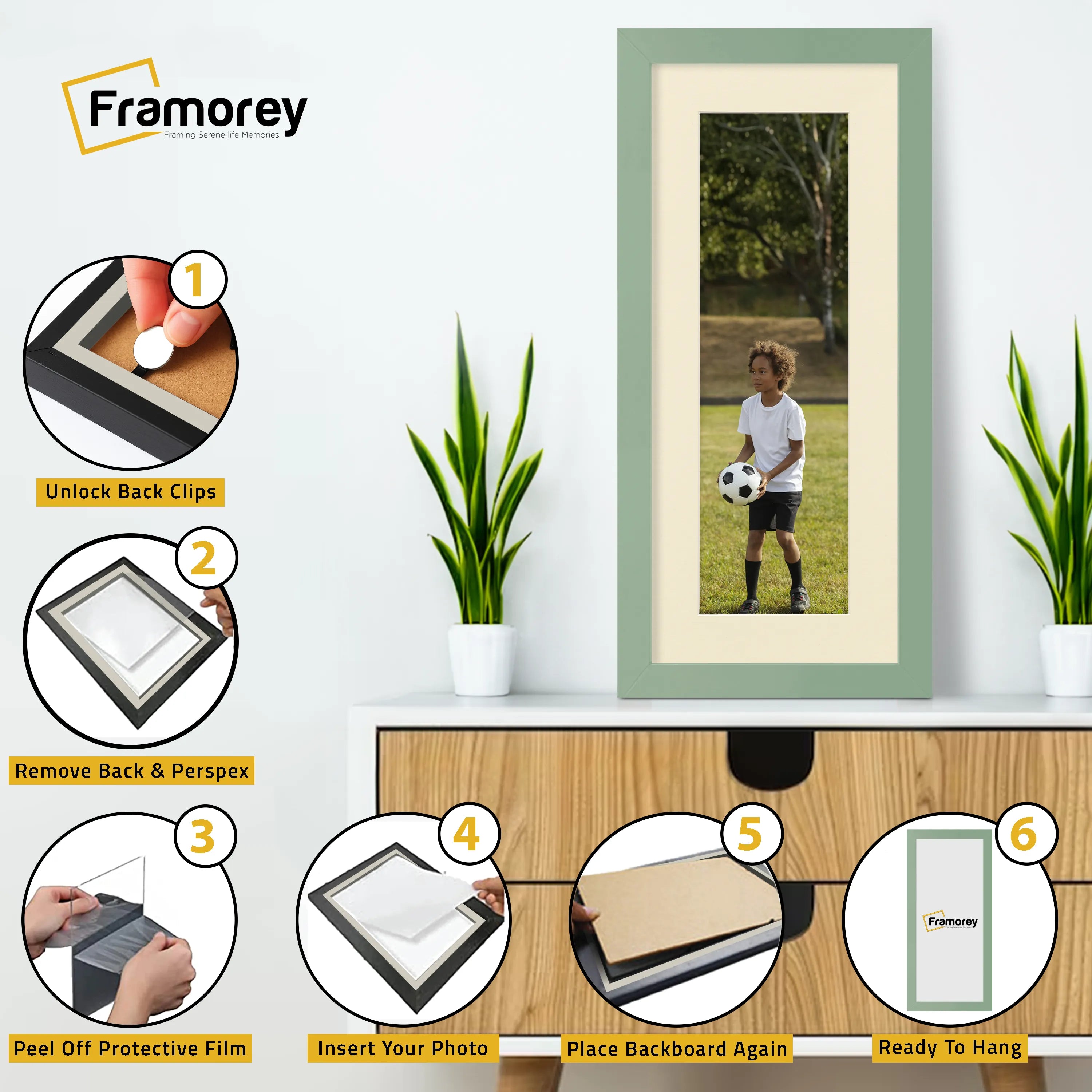 Panoramic Green Picture Frame With Ivory Mount Wall Decor Frame