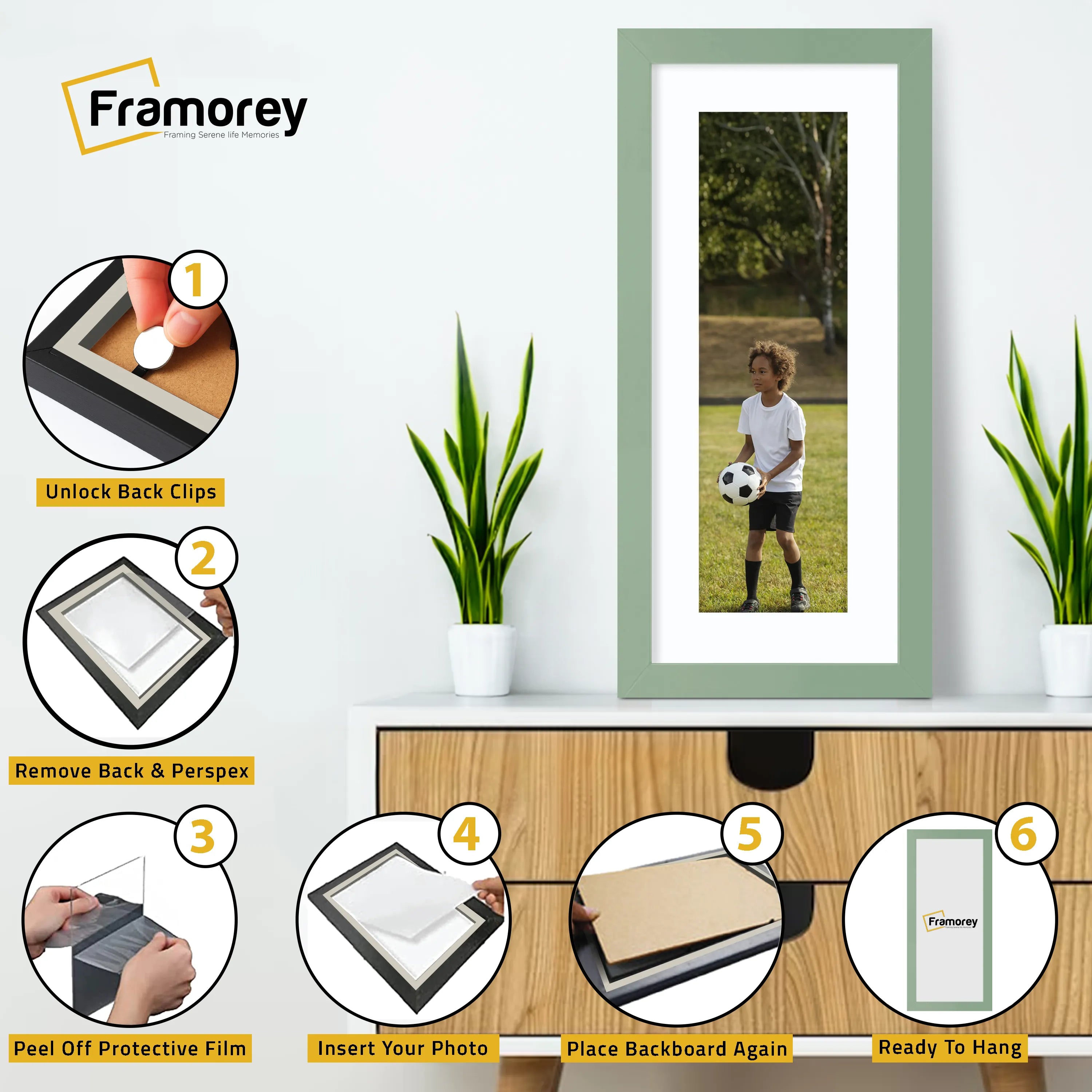 Panoramic Green Picture Frame With White Mount Wall Decor Frame