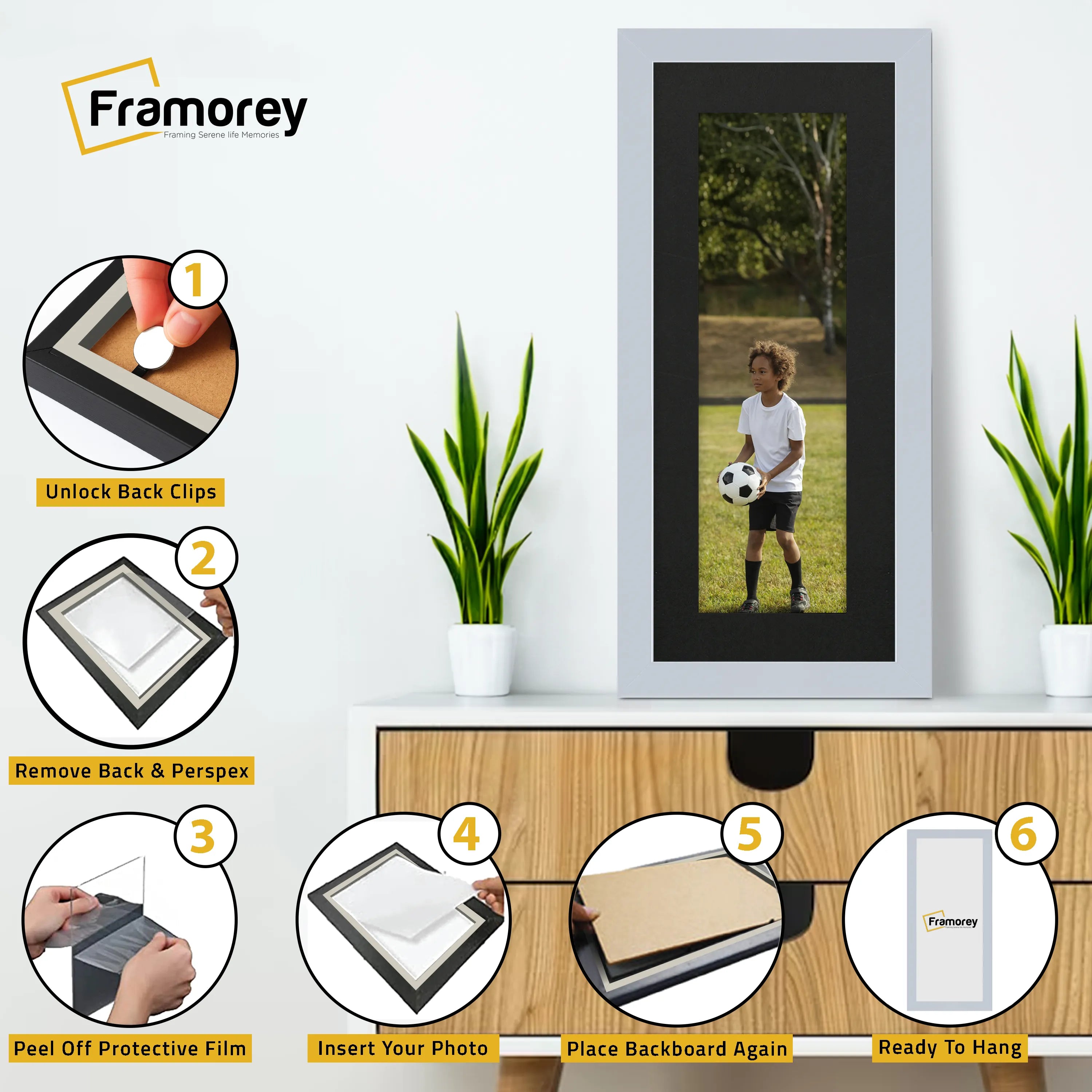 Panoramic Light Grey Picture Frame With Black Mount Wall Decor Frame