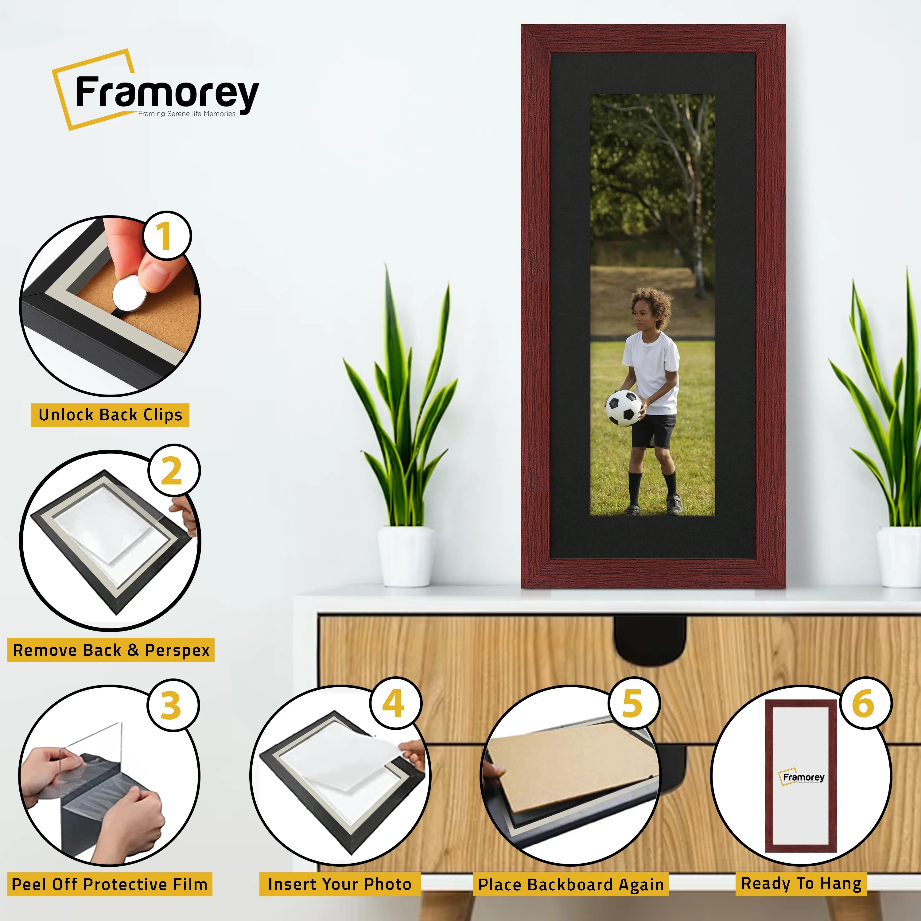 Panoramic Mahogany Picture Frame With Black Mount Wall Decor Frame