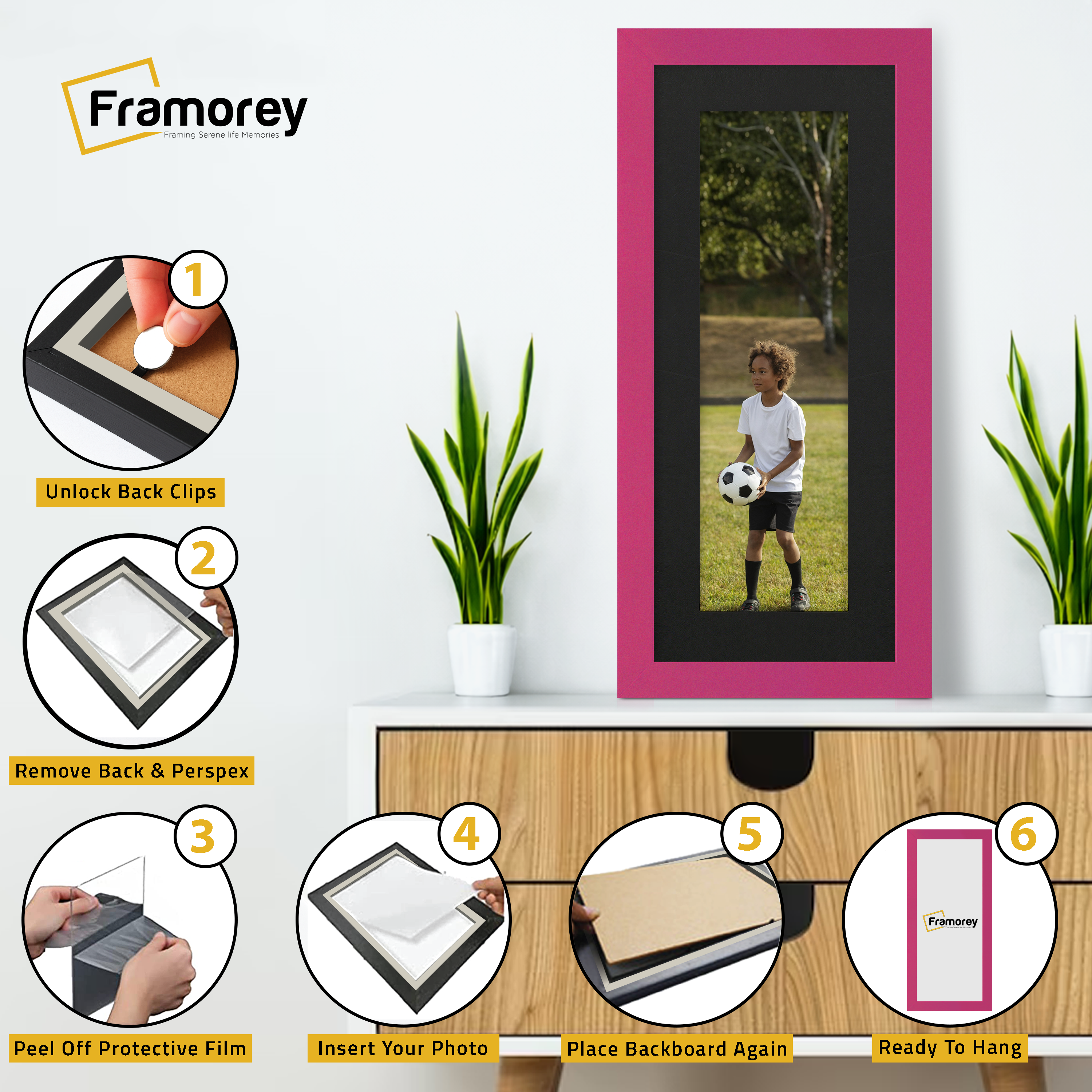 Panoramic Pink Picture Frame With Black Mount Wall Decor Frame
