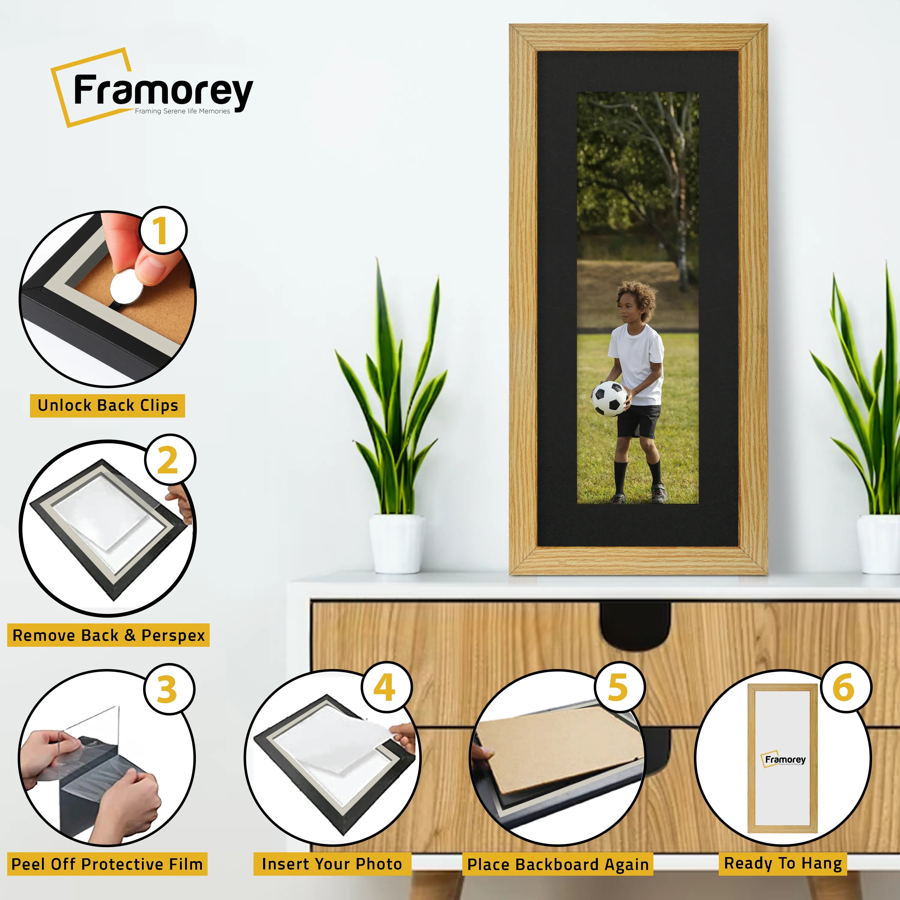 Panoramic Pine Picture Frame With Black Mount Wall Decor Frame