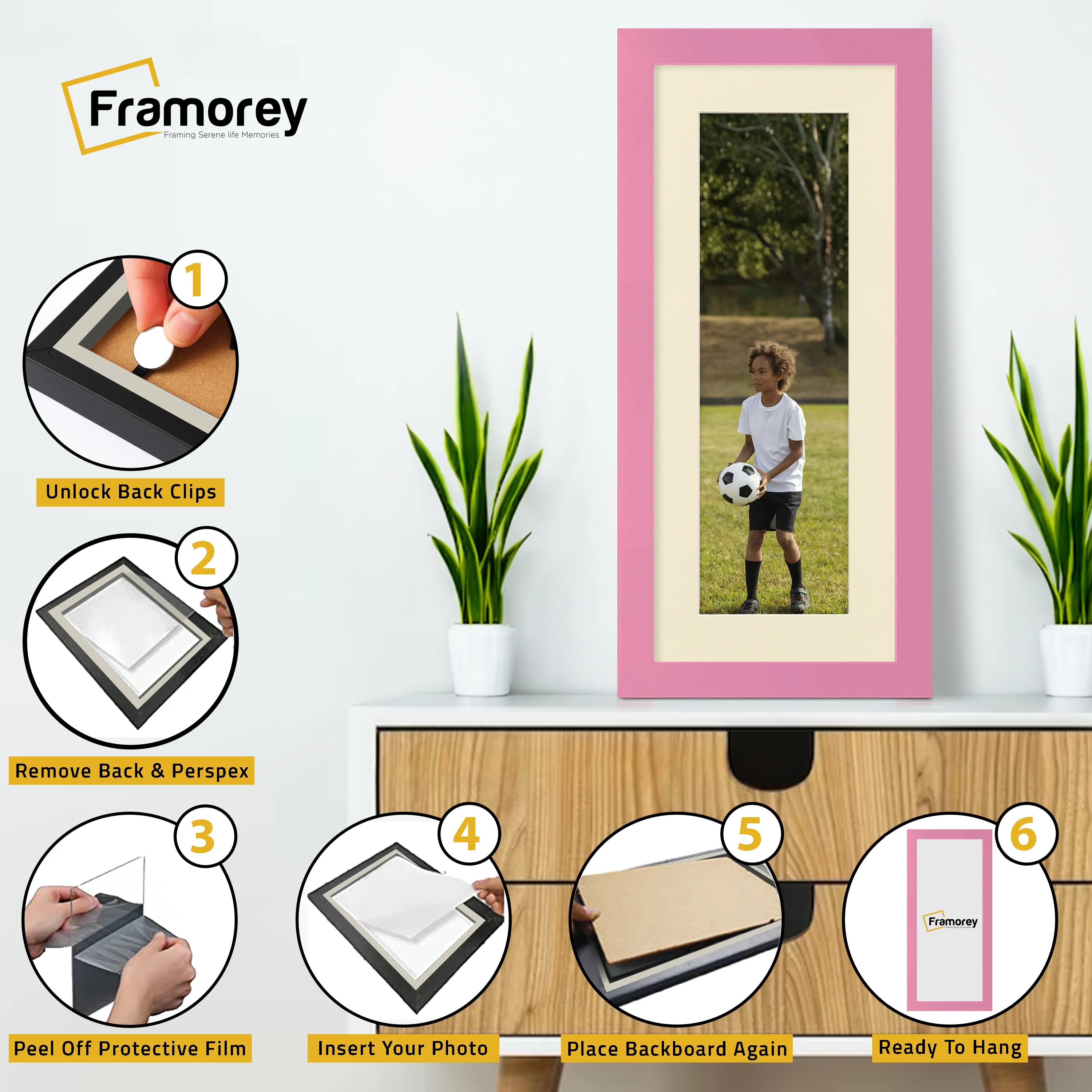 Panoramic Pink Picture Frame With Ivory Mount Wall Decor Frame