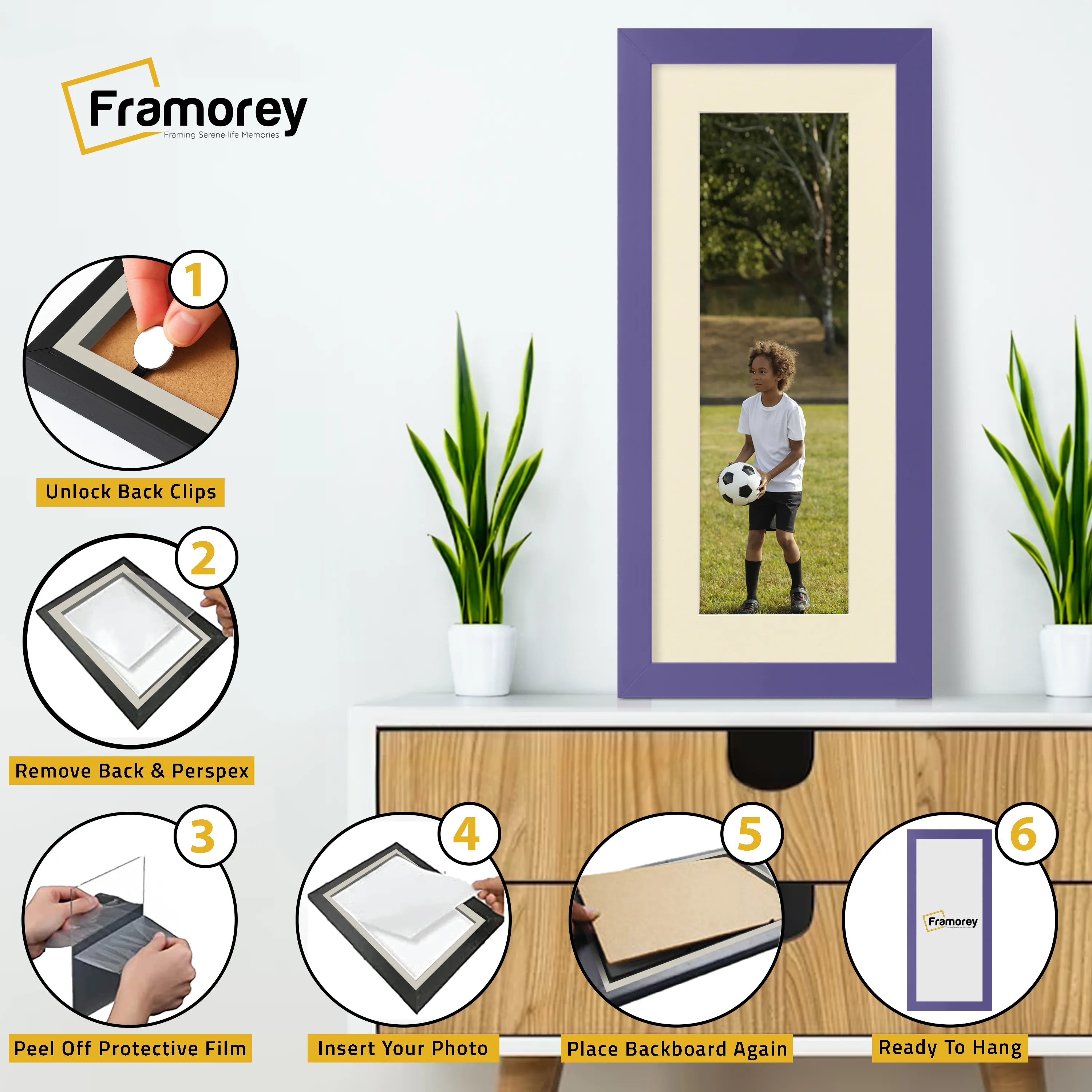 Panoramic Purple Picture Frame With Ivory Mount Wall Decor Frame