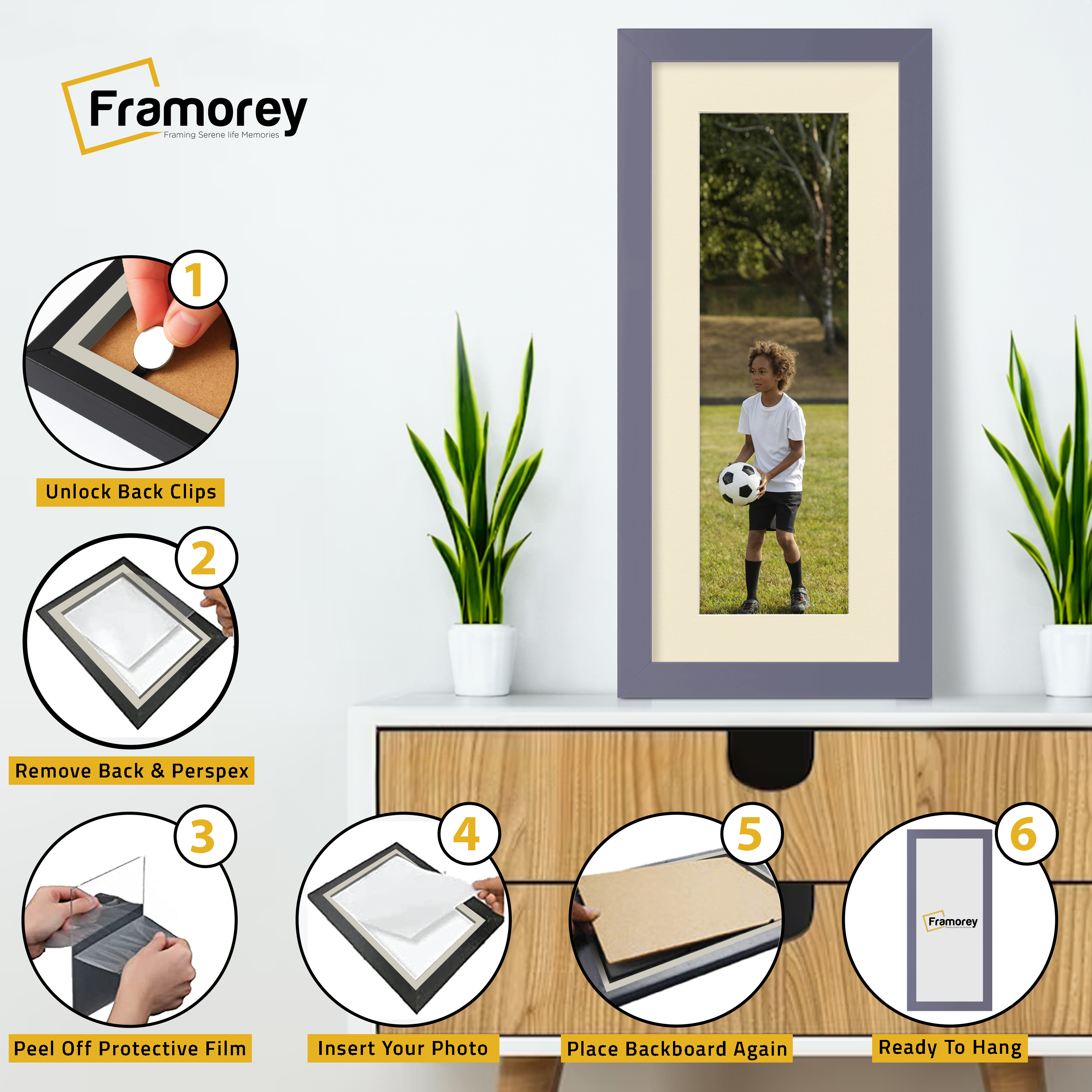 Panoramic Purple Picture Frame With Ivory Mount Wall Decor Frame