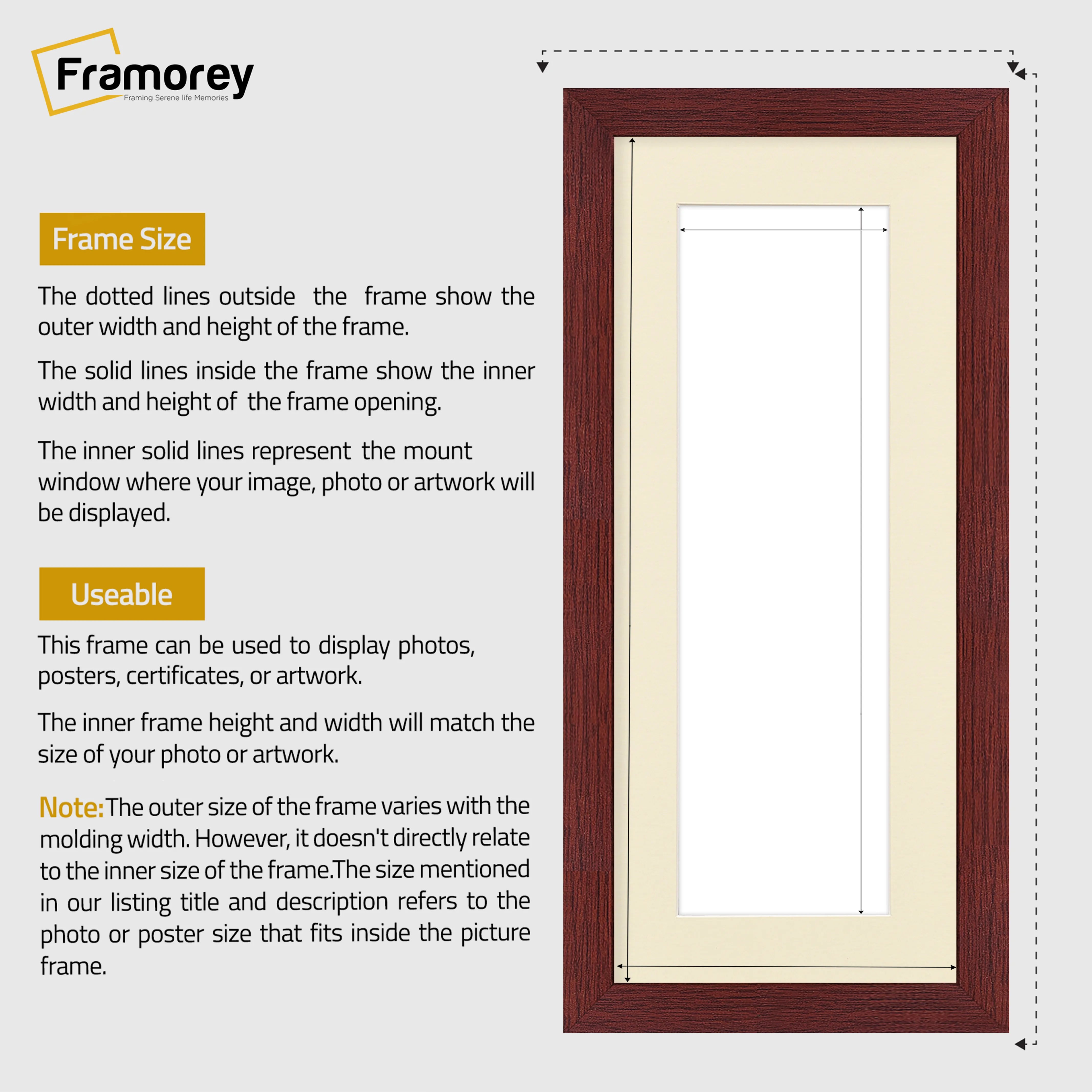 Panoramic Mahogany Picture Frame With Ivory Mount Wall Decor Frame