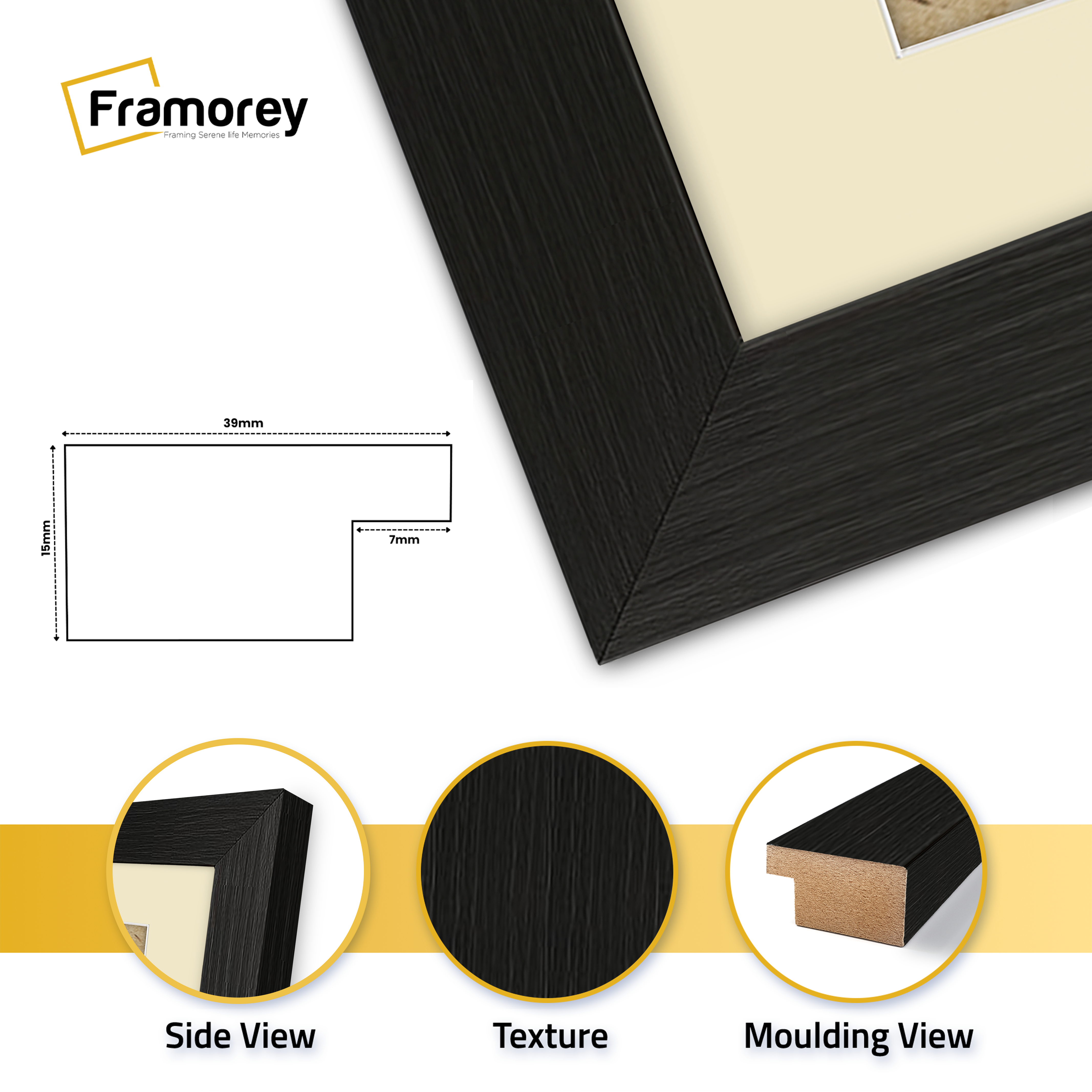 Black Picture Frames Handmade Wooden Effect Photo Frames With Ivory Mount