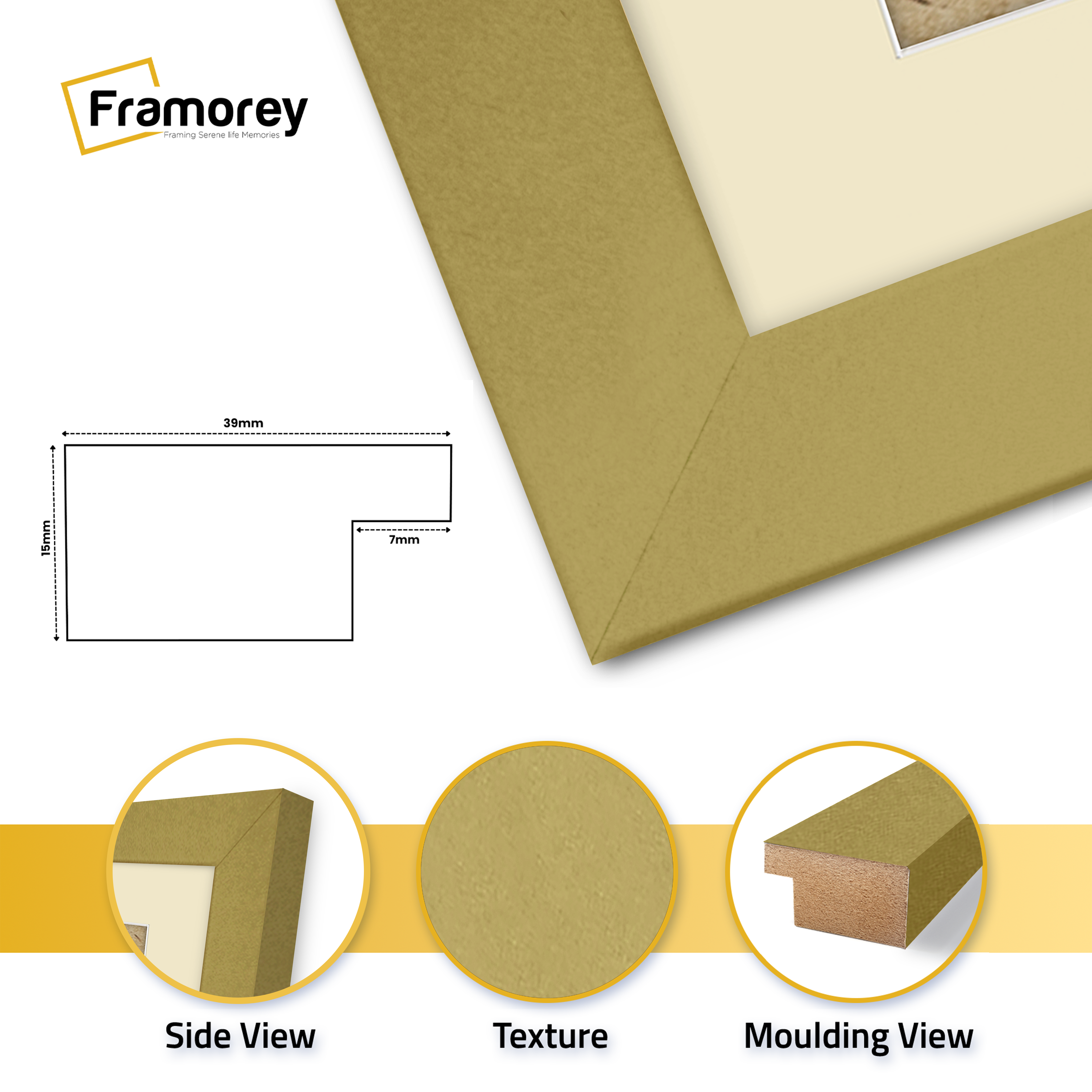 Gold Picture Photo Frames Handmade Wooden Effect Poster Frames With Ivory Mount