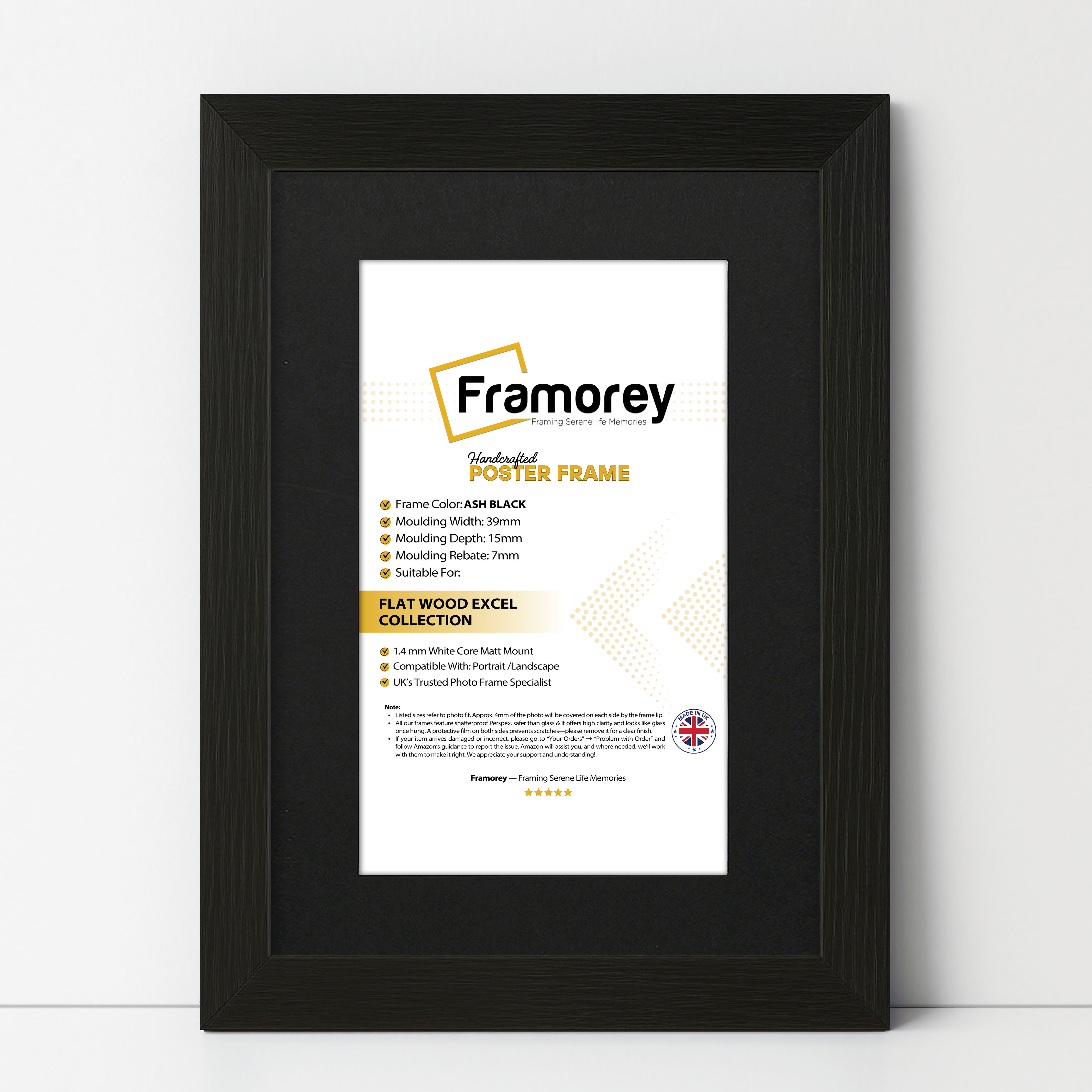 Black Picture Frames Handmade Wooden with Black Mount