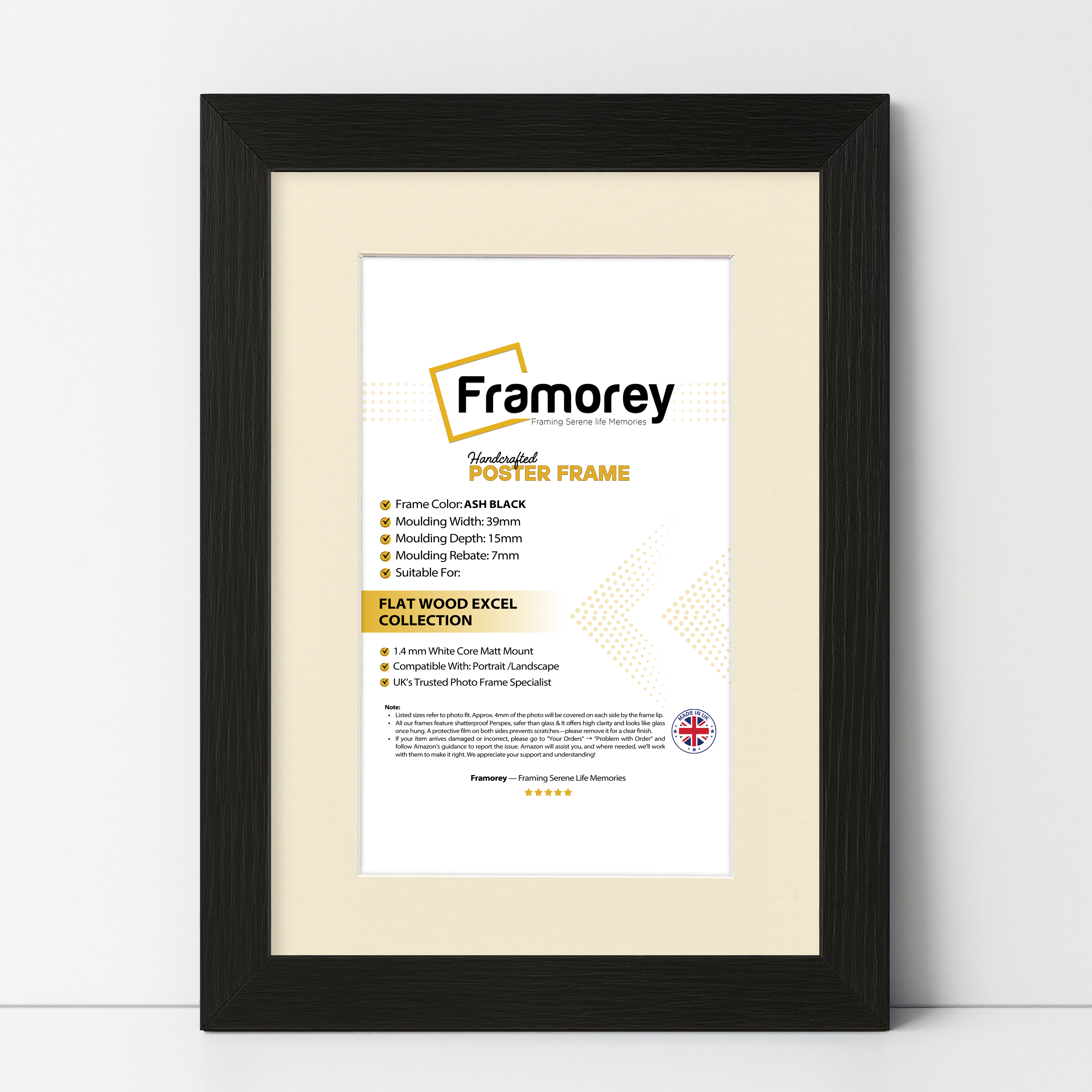 Black Picture Frames Handmade Wooden Effect Photo Frames With Ivory Mount