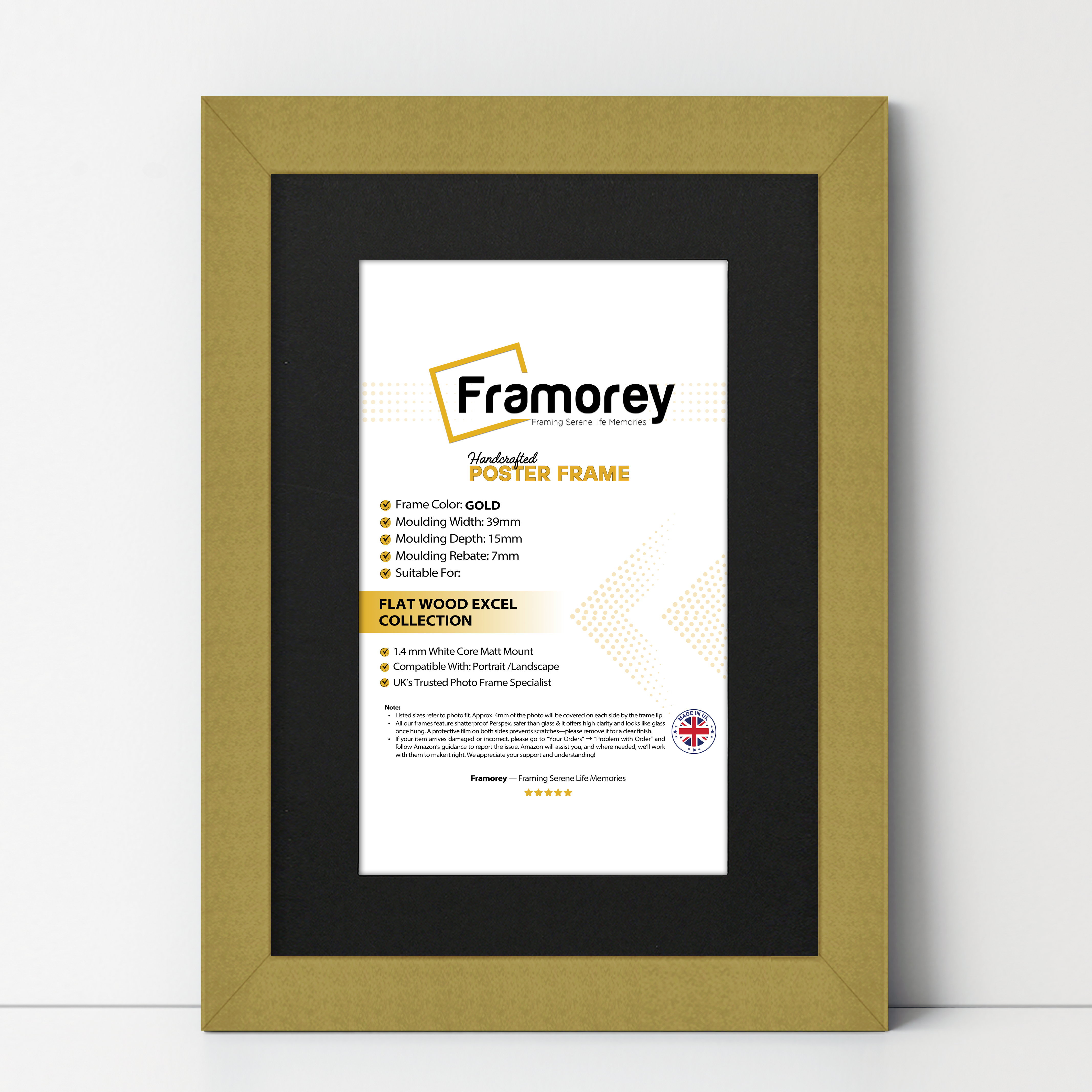 Gold Photo Frames Handmade Wooden Effect Picture Frames With Black Mount