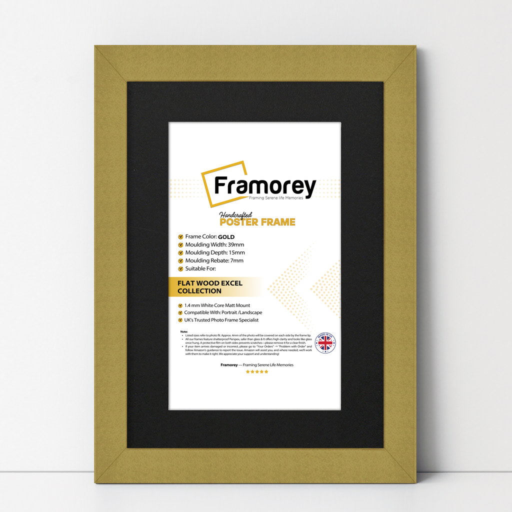 Gold Photo Frames Handmade Wooden Effect Picture Frames With Black Mount