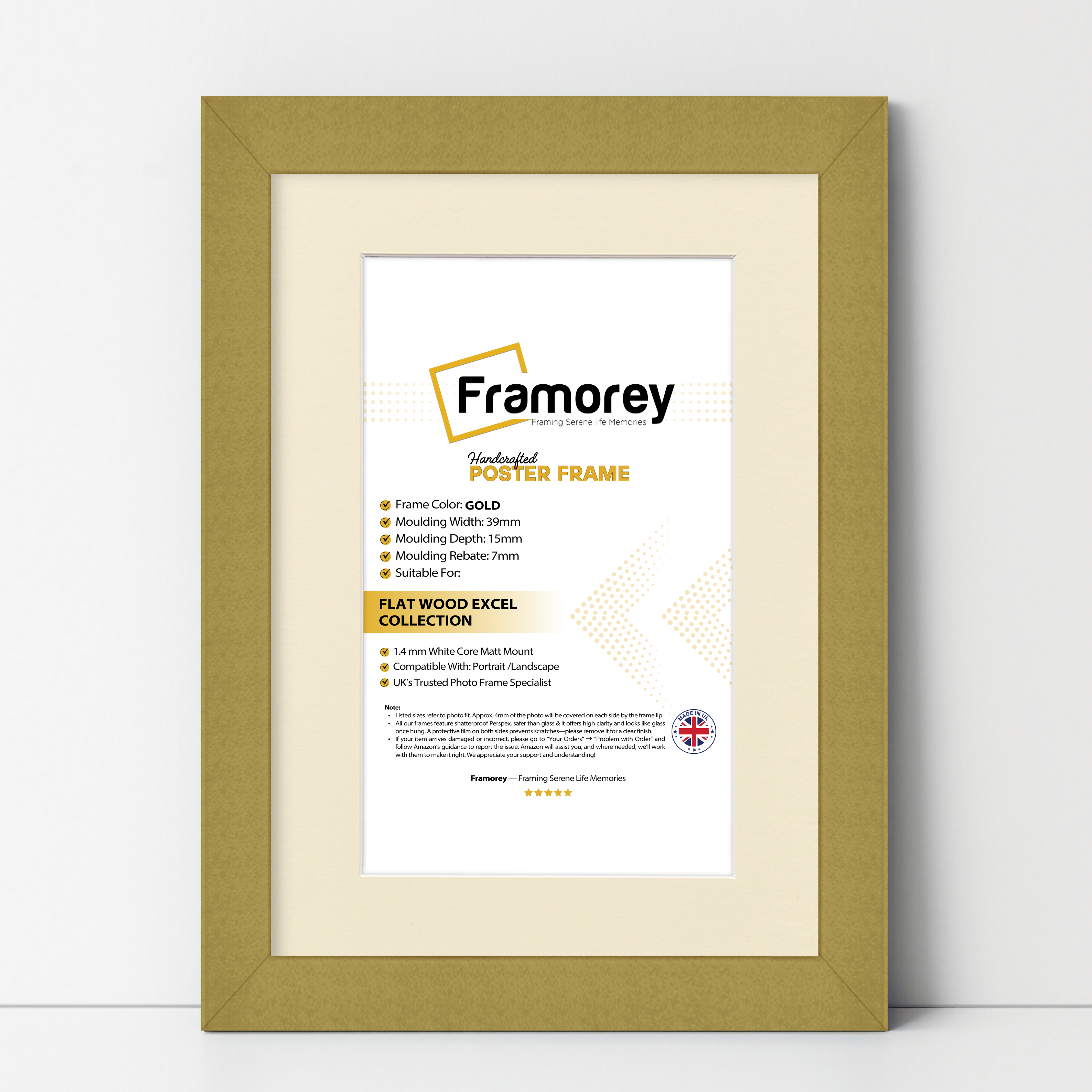 Gold Picture Photo Frames Handmade Wooden Effect Poster Frames With Ivory Mount