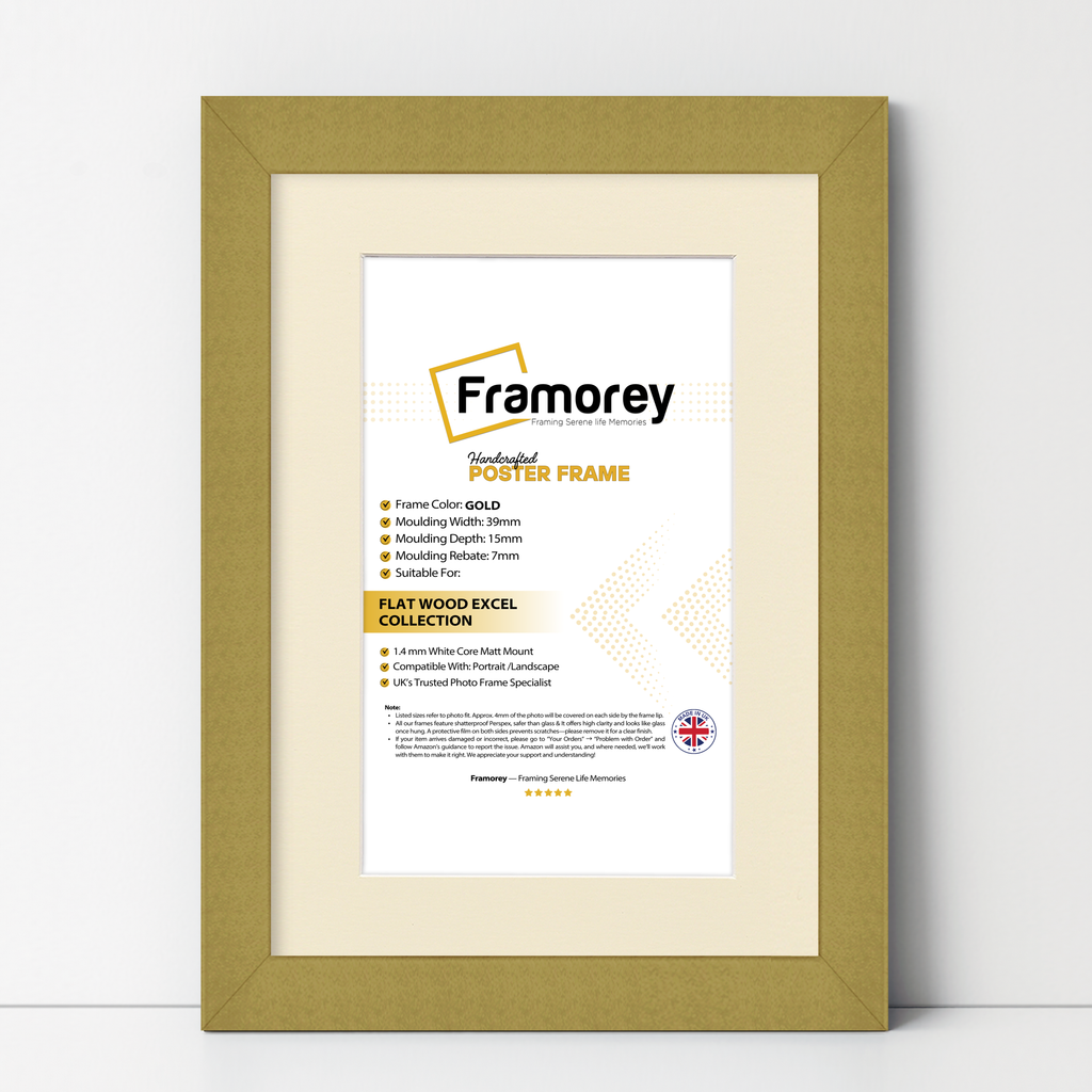 Gold Picture Photo Frames Handmade Wooden Effect Poster Frames With Ivory Mount