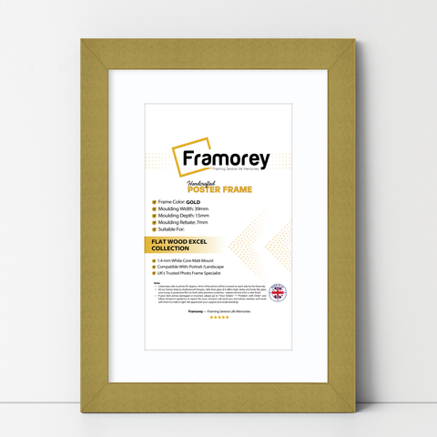 Gold Picture Frames Handmade Wooden Effect Photo Frames With White Mount