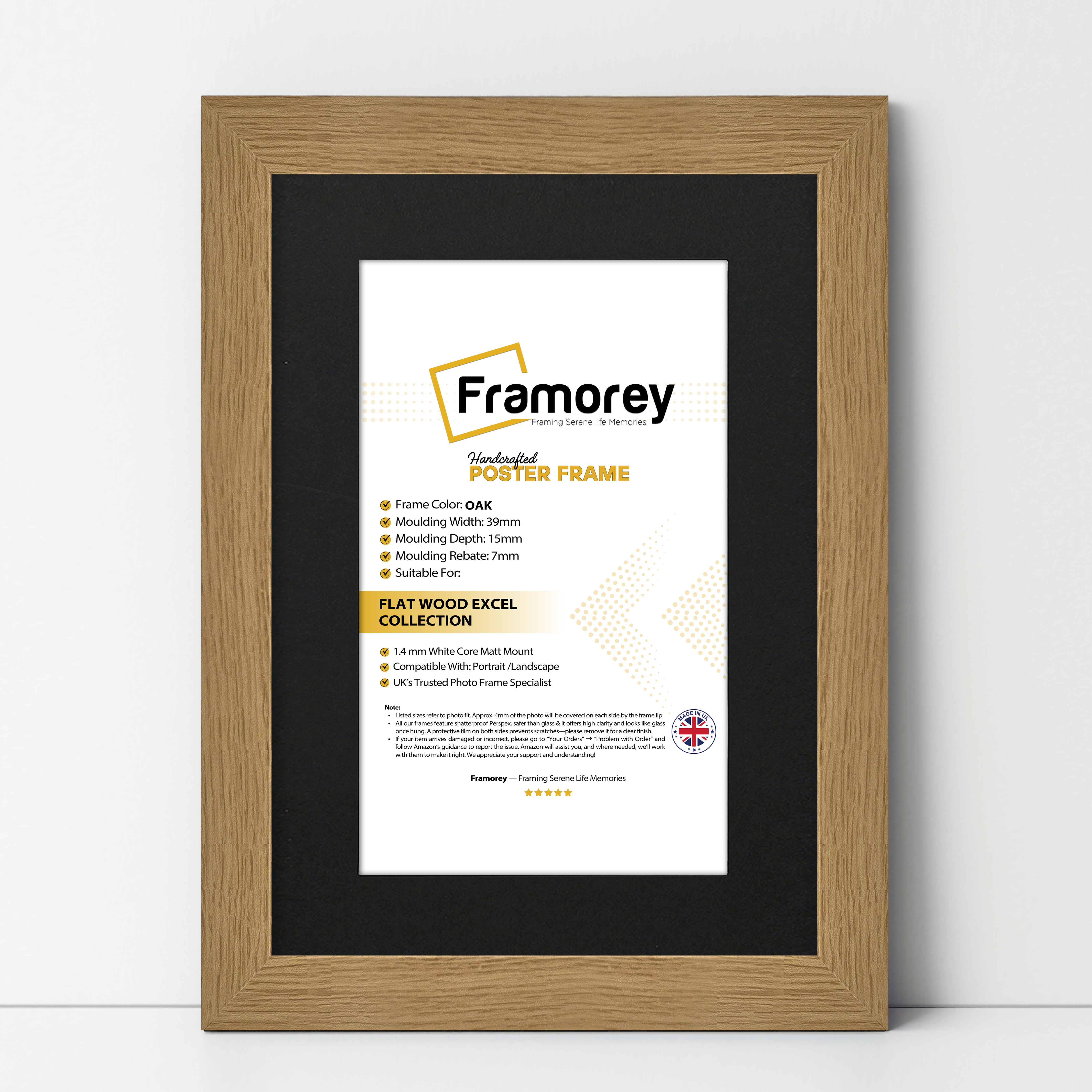 Oak Photo Frames Handmade Wooden Effect Poster Frames With Black Mount