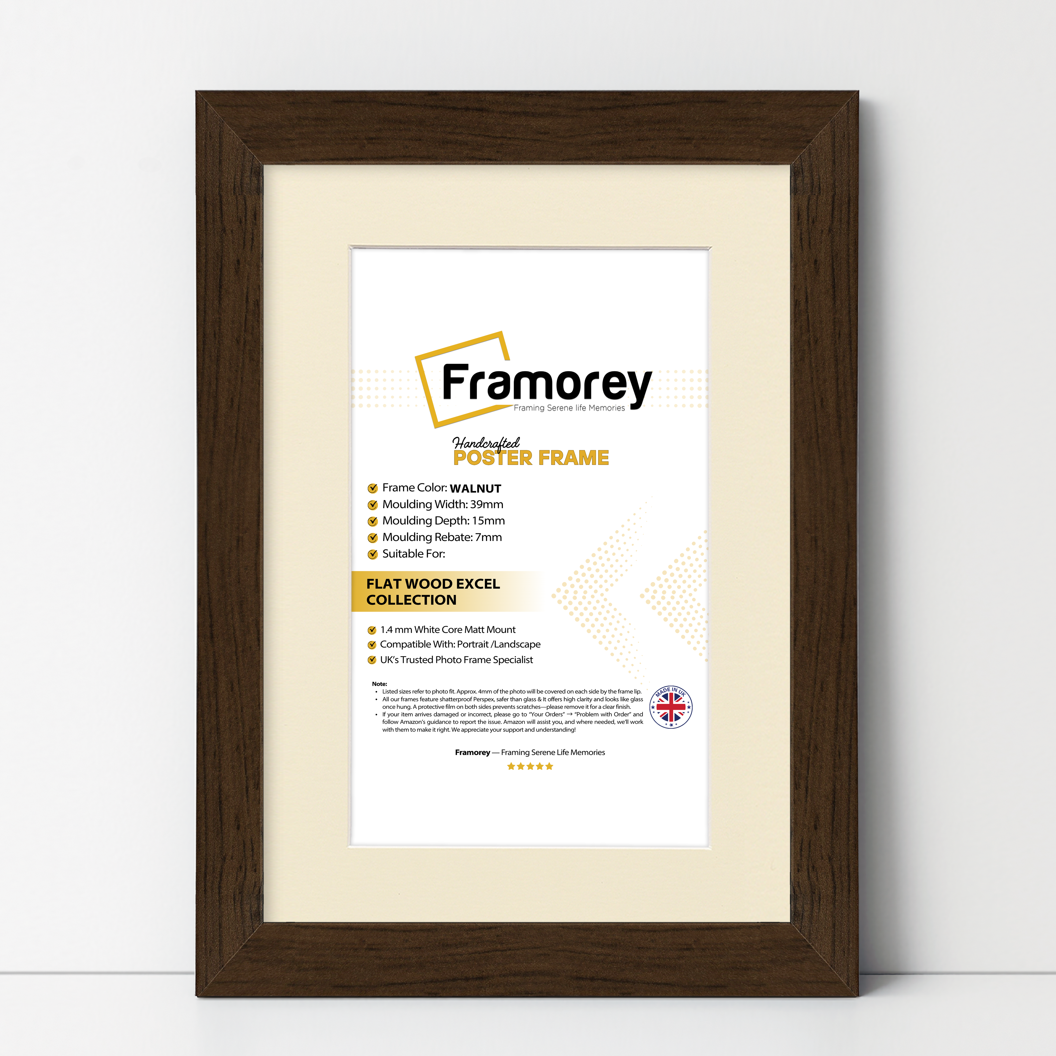 Walnut Photo Frames Handmade Wooden Poster Frames With Ivory Mount