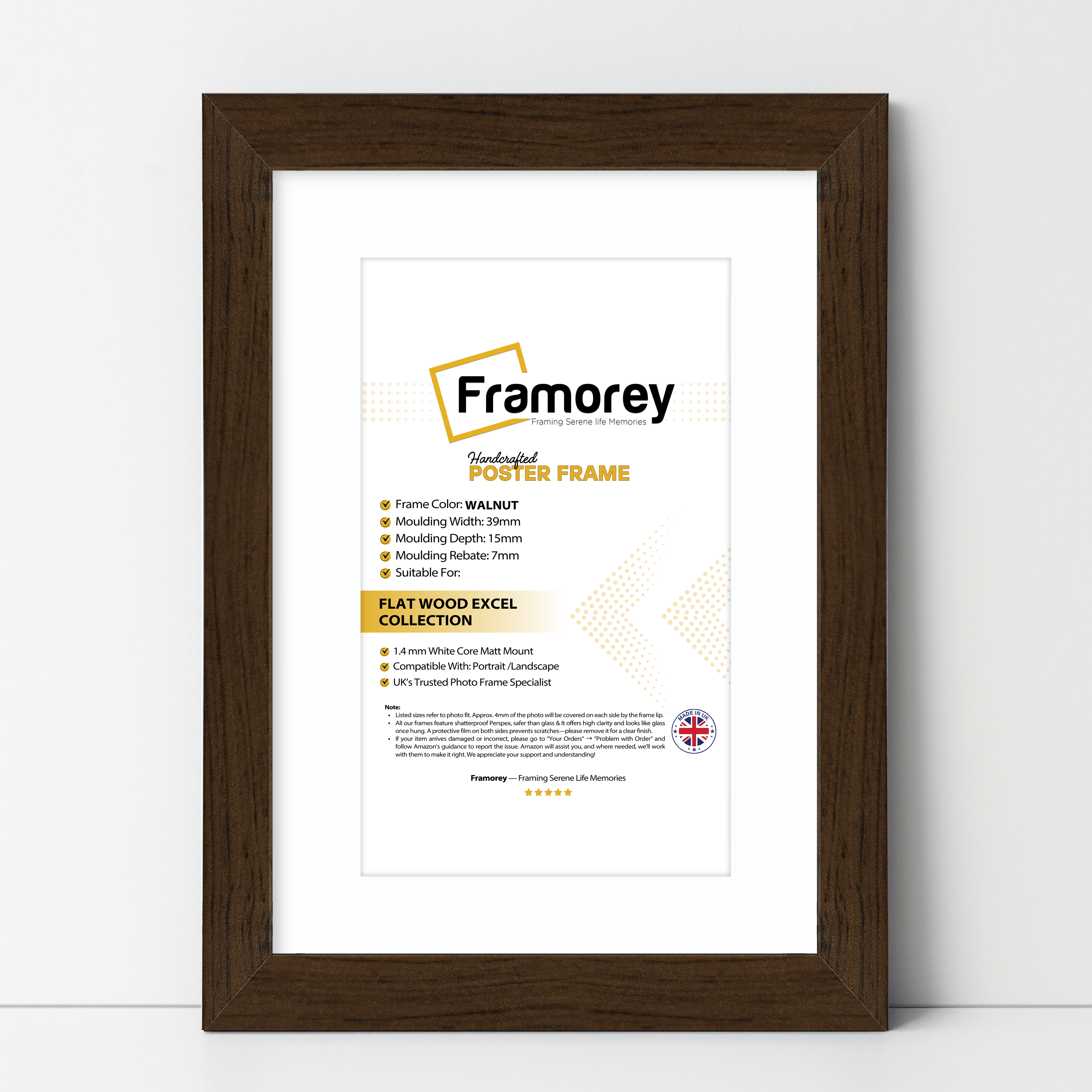 Walnut Picture Frames Handmade Wooden Effect Frames With White Mount