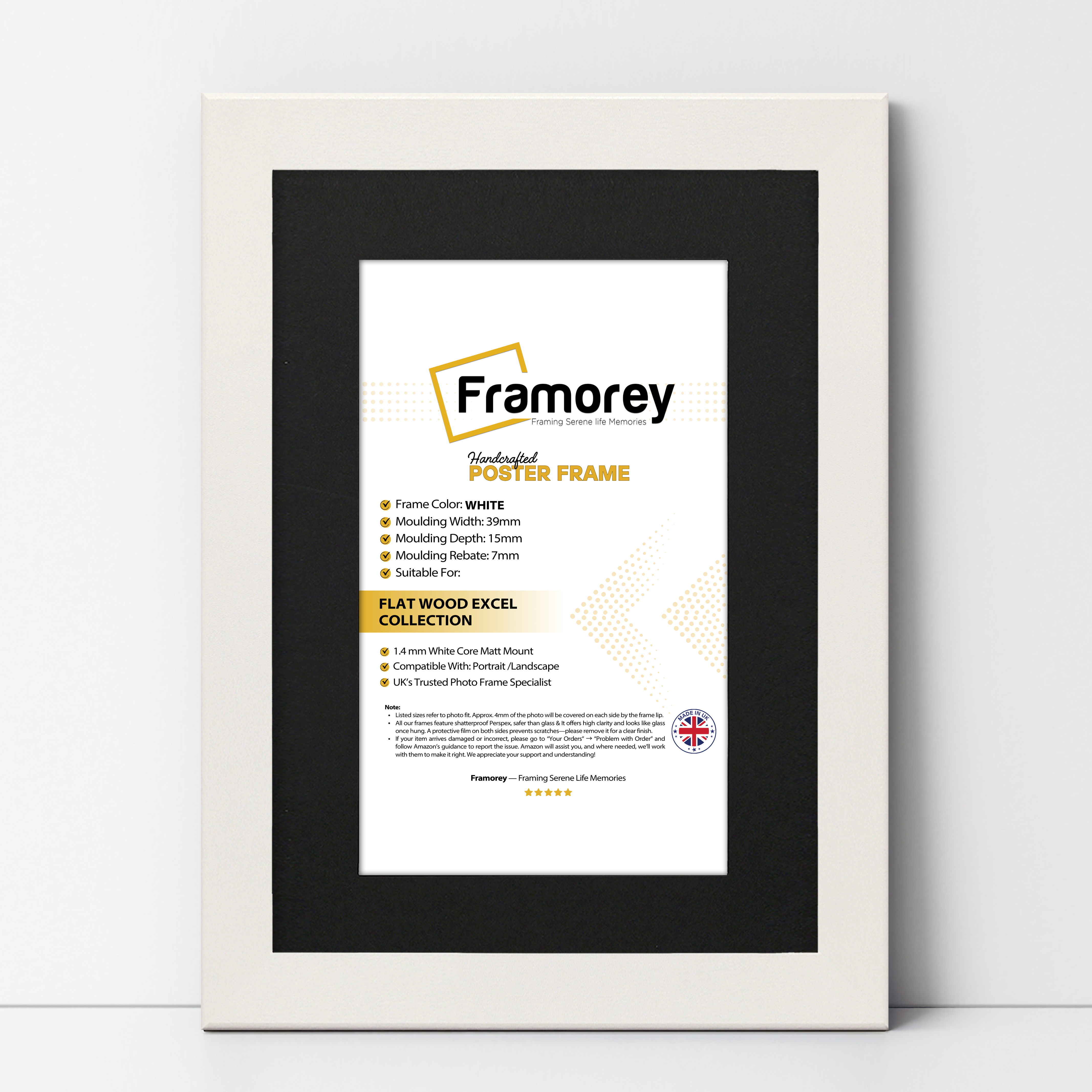 White Picture Photo Frames Handmade Wooden Effect Poster Frames With Black Mount