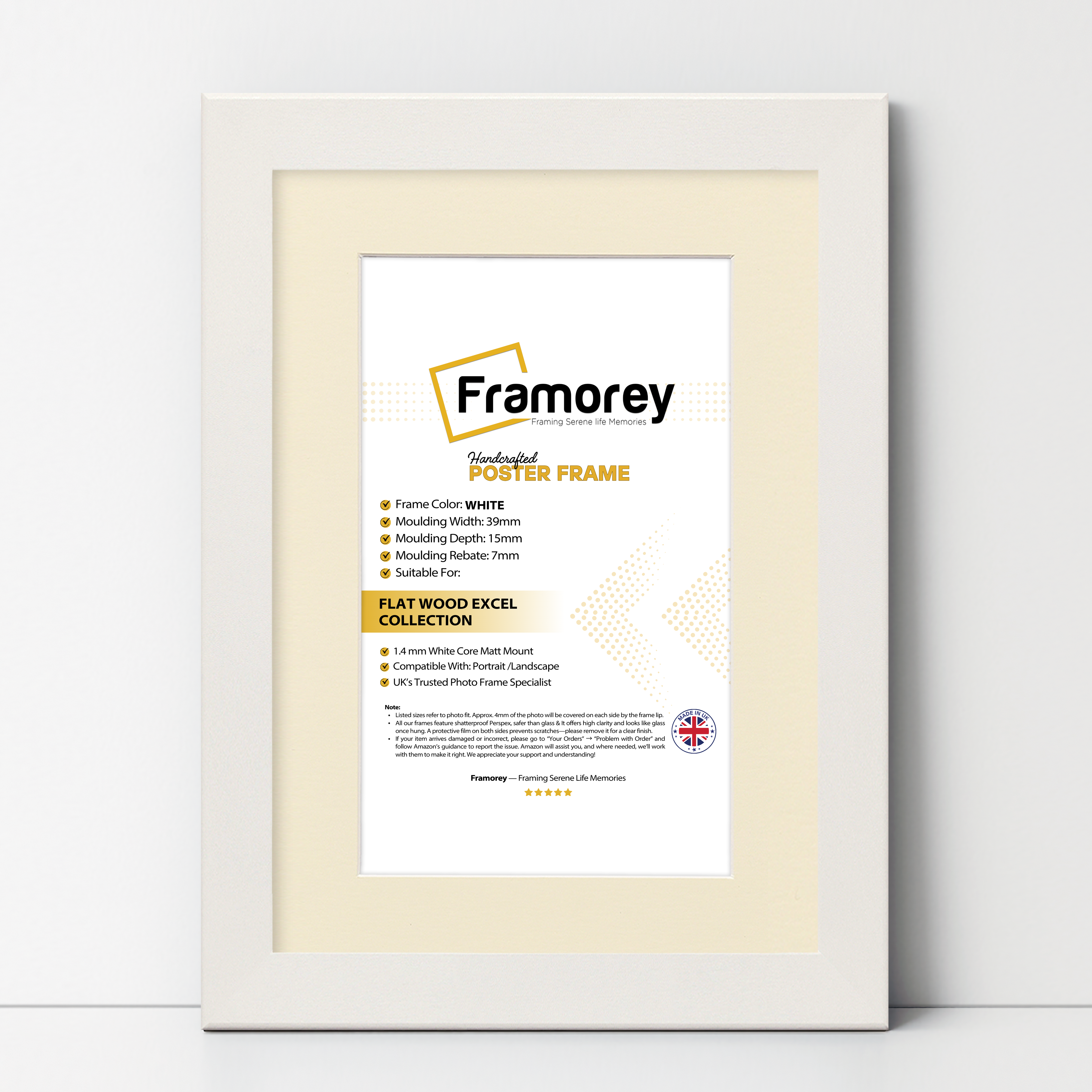 White Picture Photo Frames Handmade Wooden Effect Poster Frames With Ivory Mount