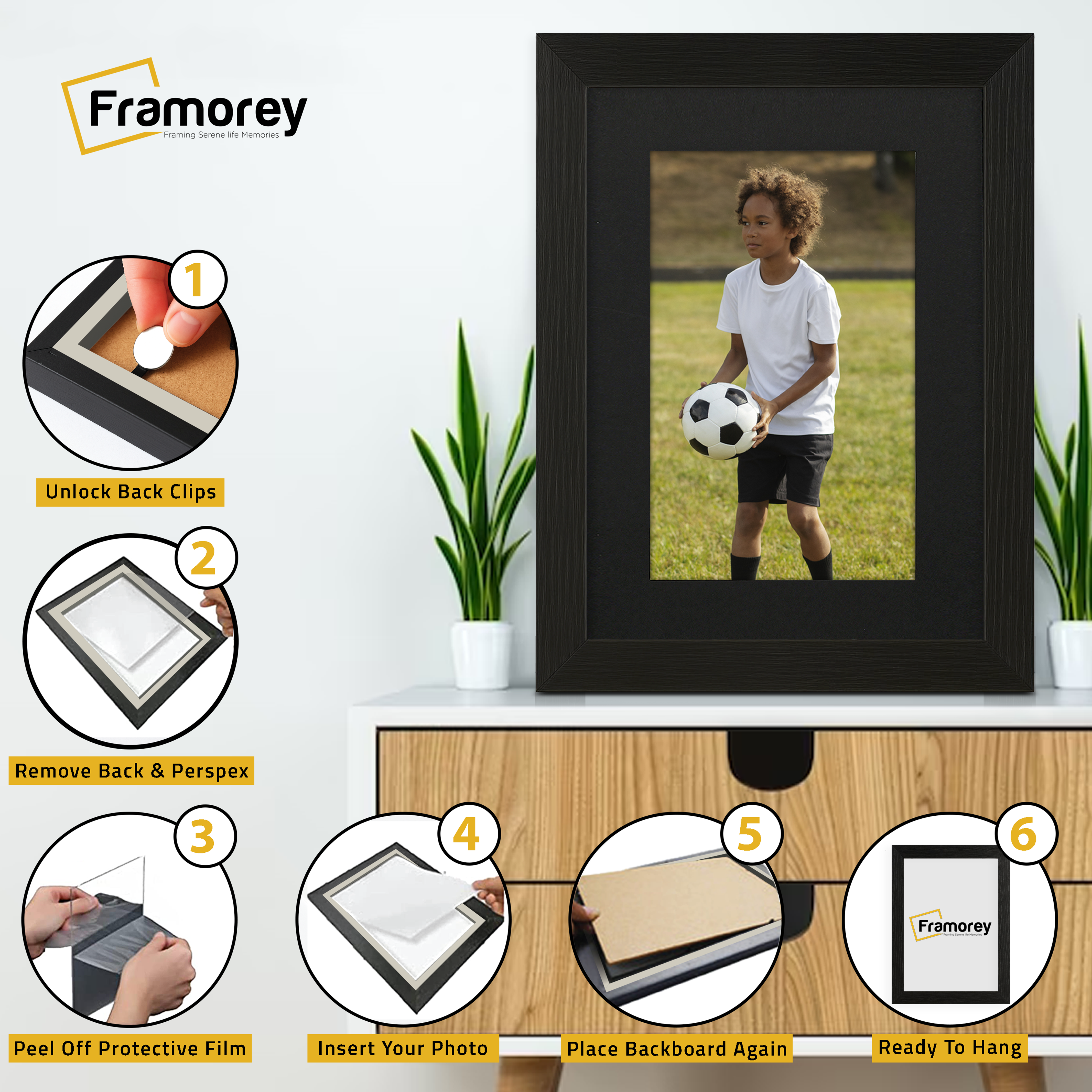 Black Picture Frames Handmade Wooden with Black Mount
