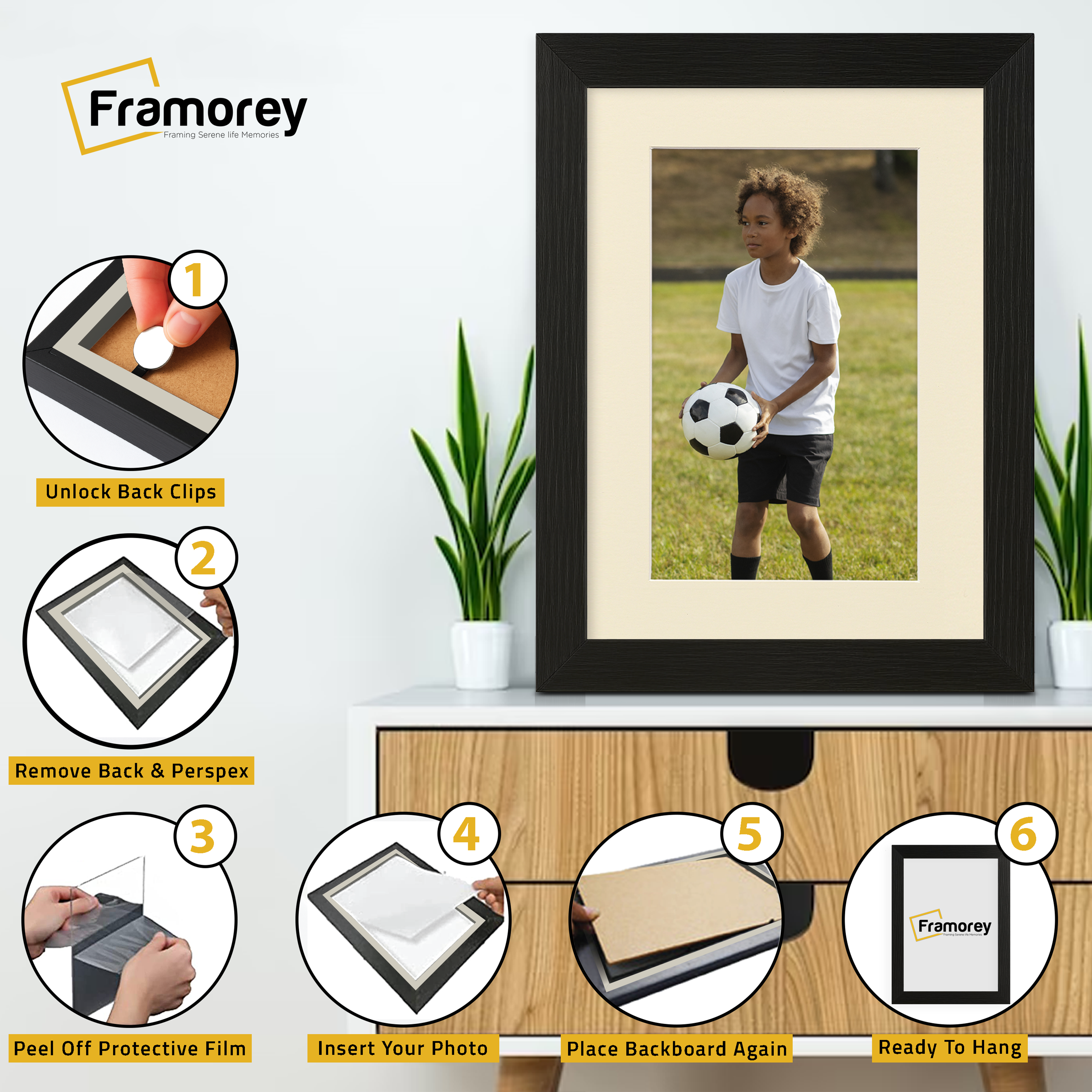Black Picture Frames Handmade Wooden Effect Photo Frames With Ivory Mount
