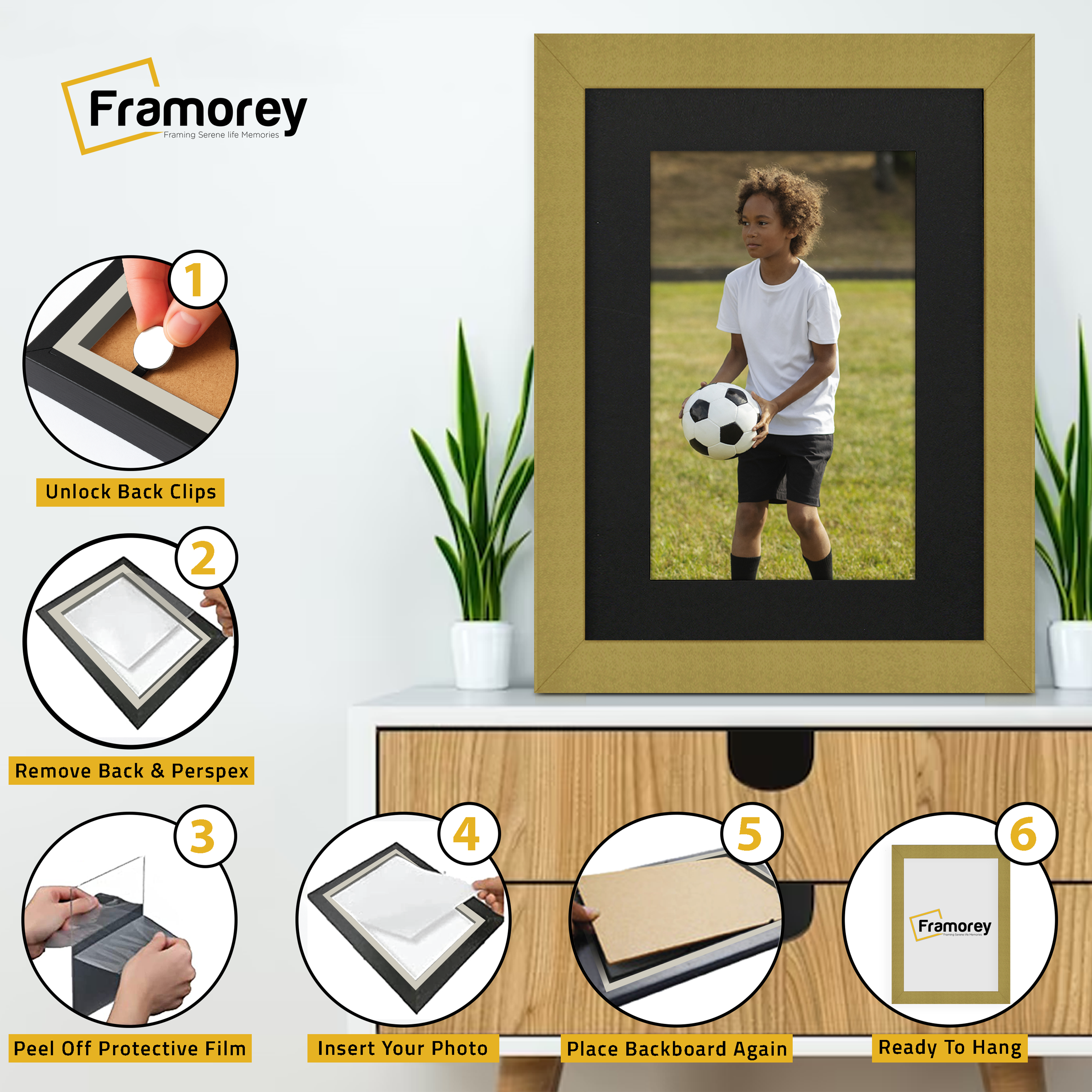 Gold Photo Frames Handmade Wooden Effect Picture Frames With Black Mount